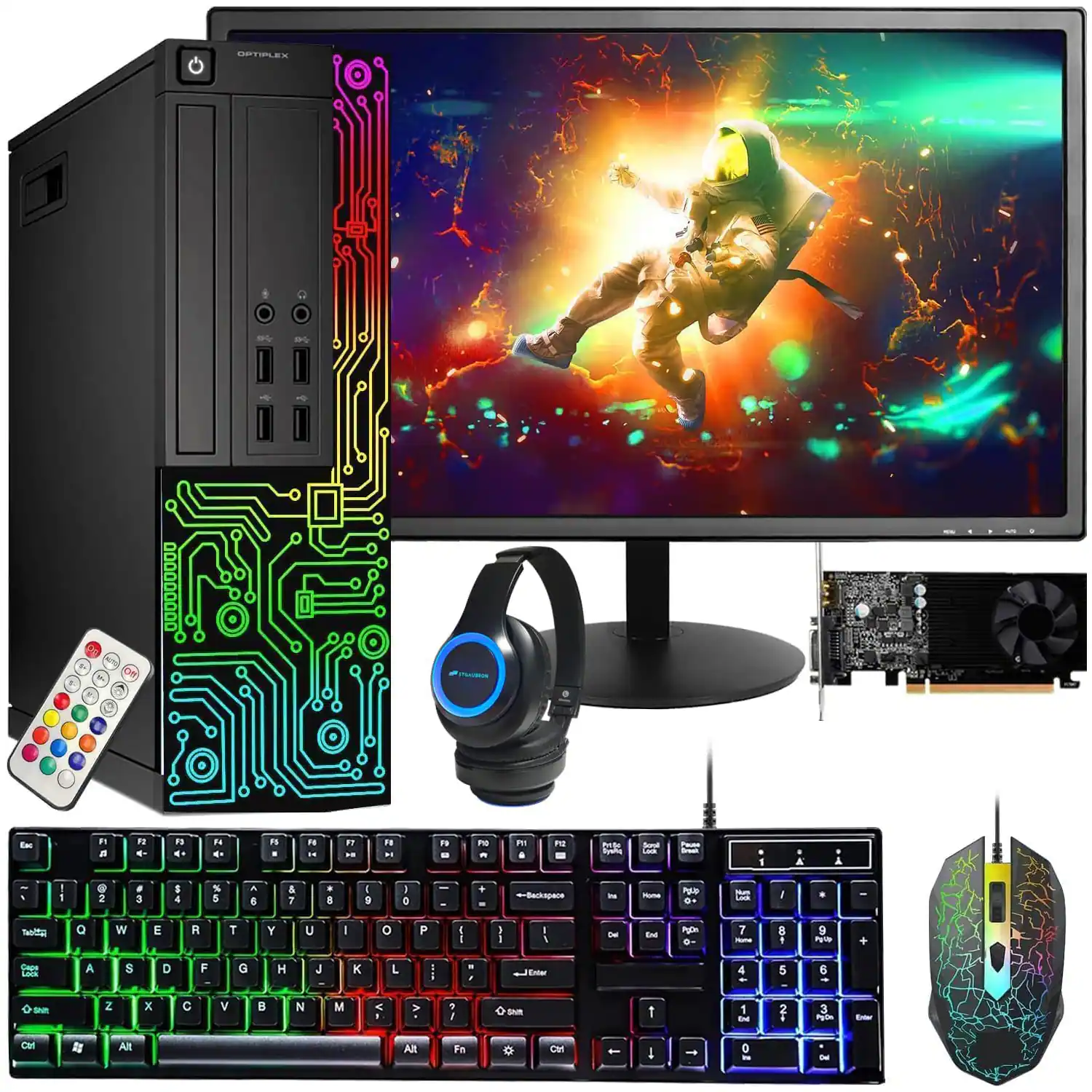 Dell - Refurbished Excellent - RGB Gaming PC Combo, Intel Core i5, GT 1030 2GB Graphics, 16GB RAM, 512GB SSD, New 24'' Monitor, WiFi 6, Win11 Pro - Black
