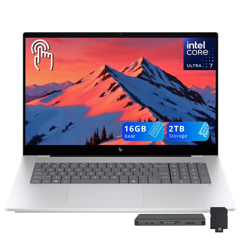 HP - OmniBook X 17.3" Touchscreen Laptop,Intel Ultra 7 256V,16GB RAM,1TB SSD+1TB Dock Set,Backlit Keyboard,Win 11 - Silver