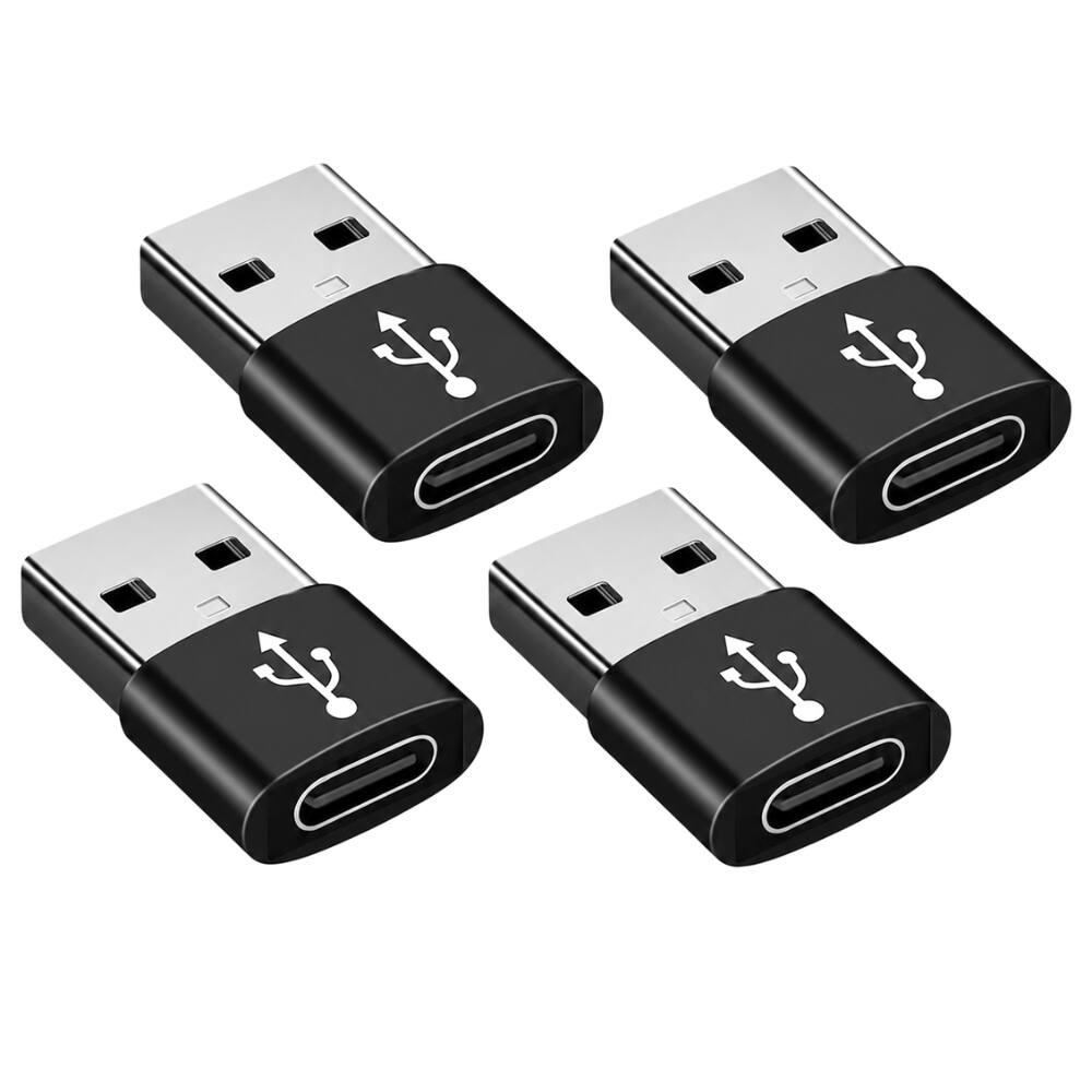Alt View 1. Qixxronics - 4-PACK USB to USB C Adapter, USB-C Female to USB-A Male Adapter Type C Converter - Black.