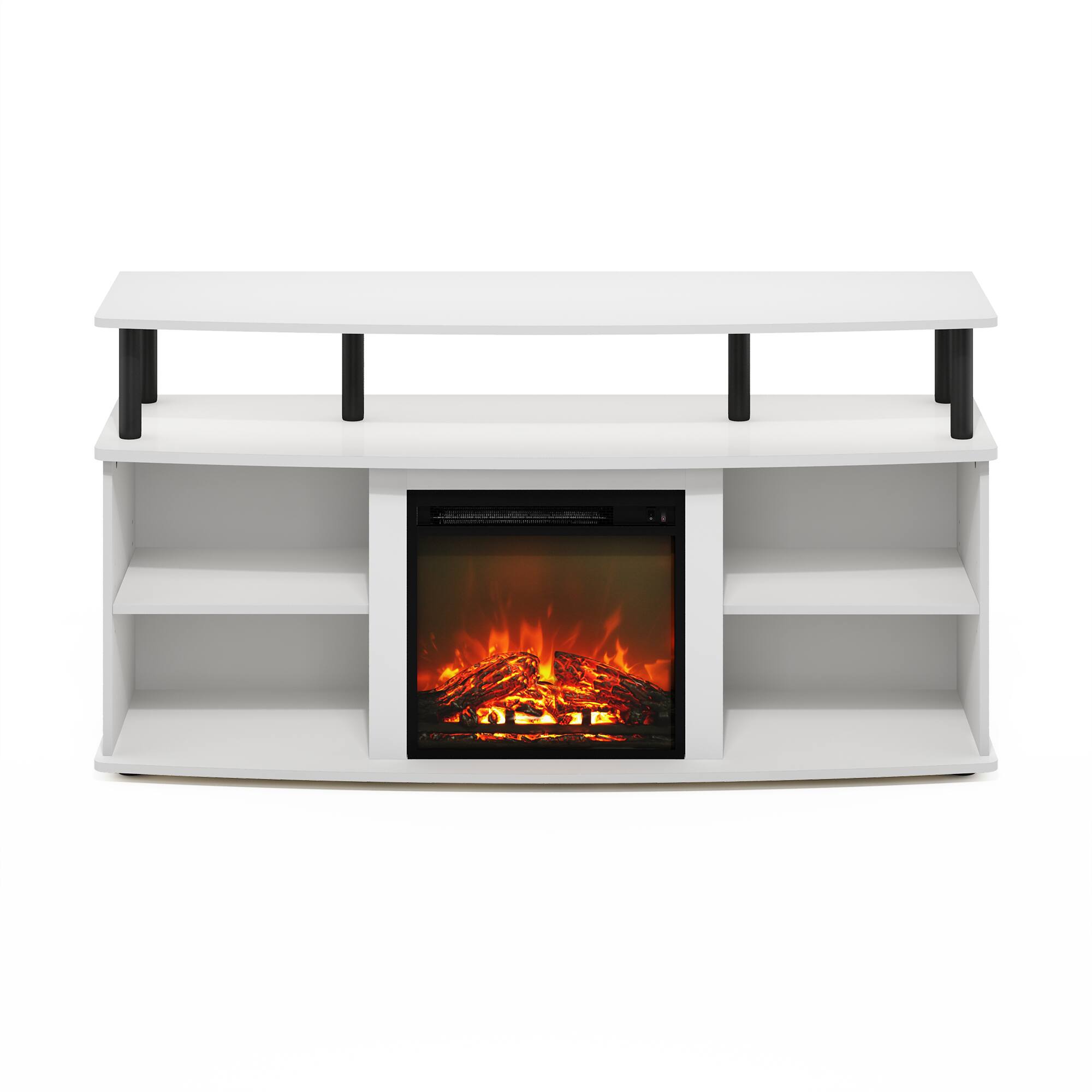 Alt View 2. Furinno - Jensen Open Shelving Storage Fireplace Entertainment Center for TV up to 55 Inch - Solid White/Black.