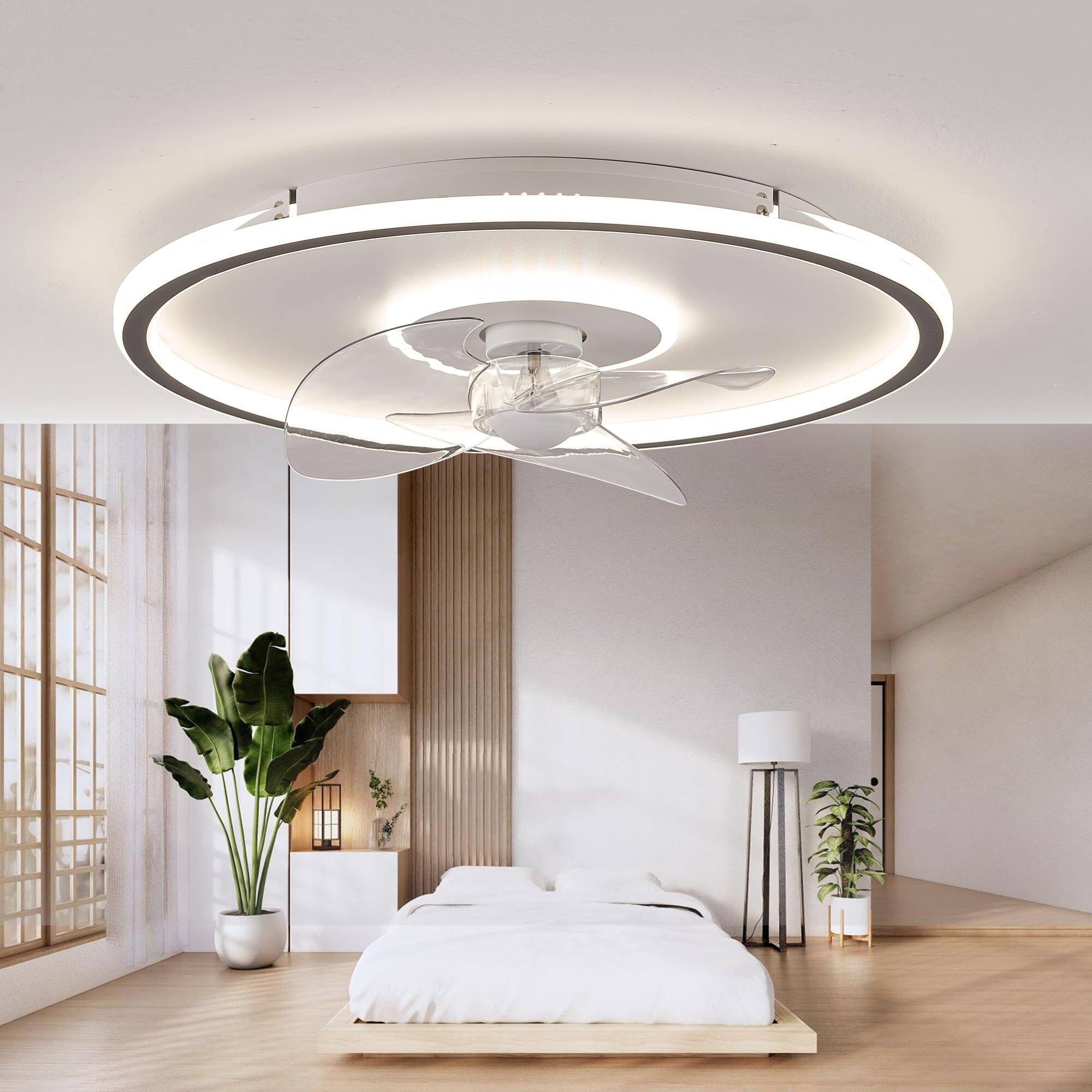 Alt View 6. Siljoy - 20" Flush Mount Ceiling Fan with Lights and Remote, 6 Wind Speeds, Dimmable LED for Bedroom, Kids Room and Living Room - White.
