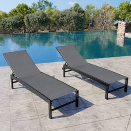 Crestlive Products - Chaise Lounge Chair Outdoor Set of 2 Adjustable 5 Positions Pool Tanning Recliner - Gray
