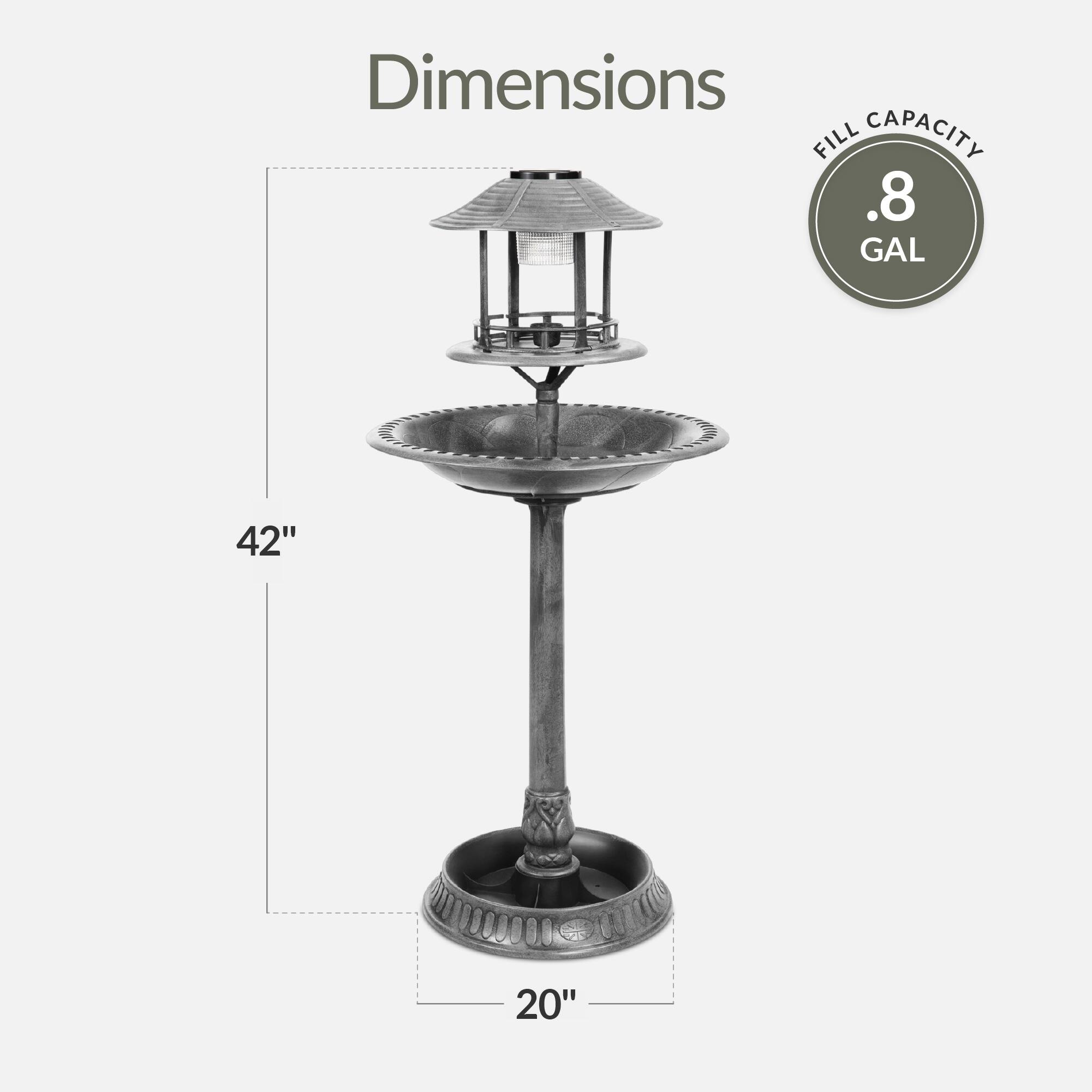 Dimensions  
Fill Capacity: .8 GAL  
42"  
20"
