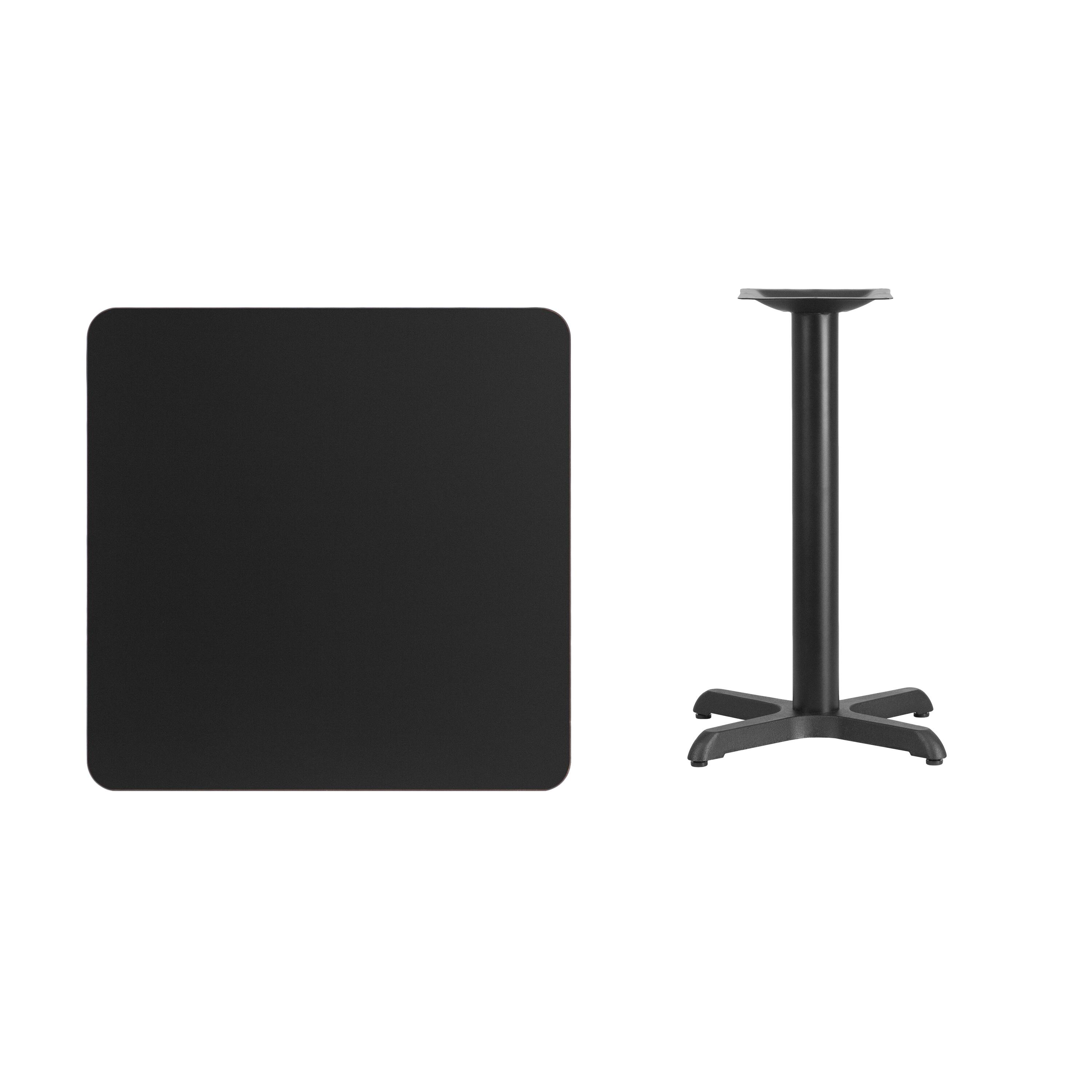 Alt View 3. Emma + Oliver - 30" Square Laminate Table Top with 22"x22" Table Height Base - Black.