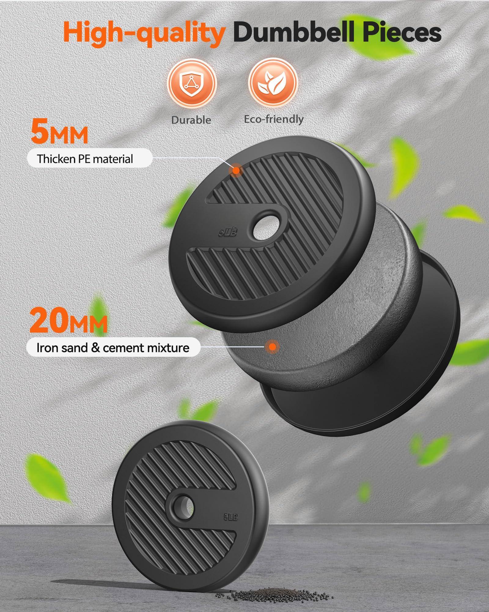 High-quality Dumbbell Pieces

- 5MM
  - Thickened PE material
  - Durable

- 20MM
  - Iron sand & cement mixture
  - Eco-friendly