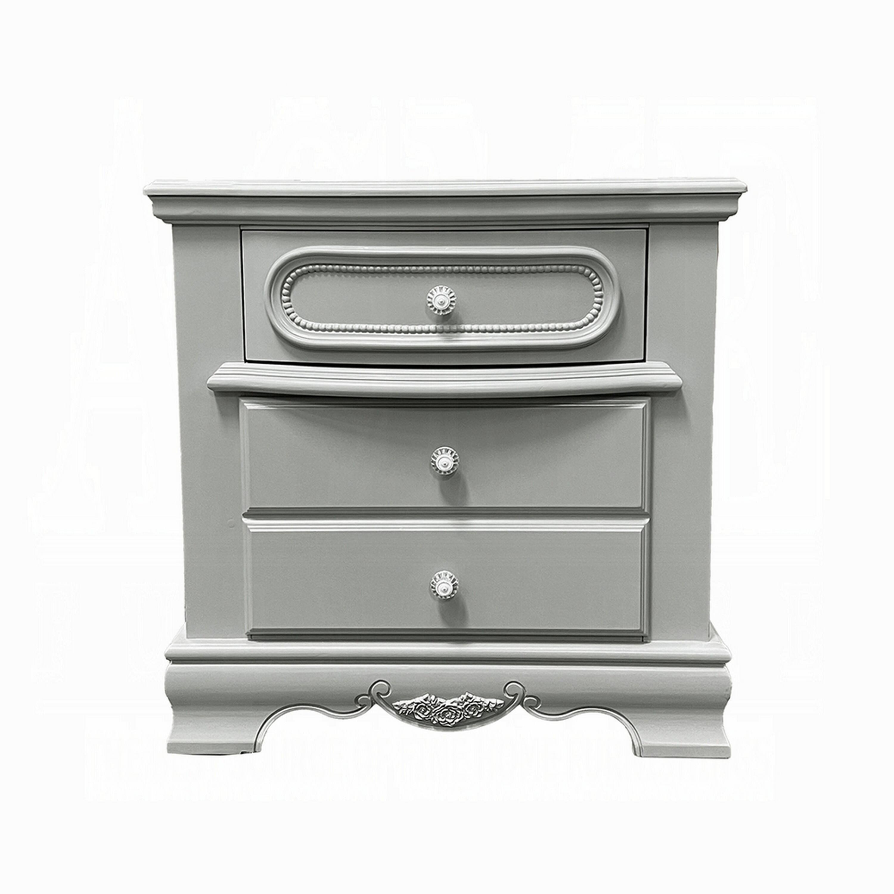 Alt View 1. Manhattan Lane - Auri Kids Nightstand, 3 Drawers and Scalloped Base - Gray, Silver.