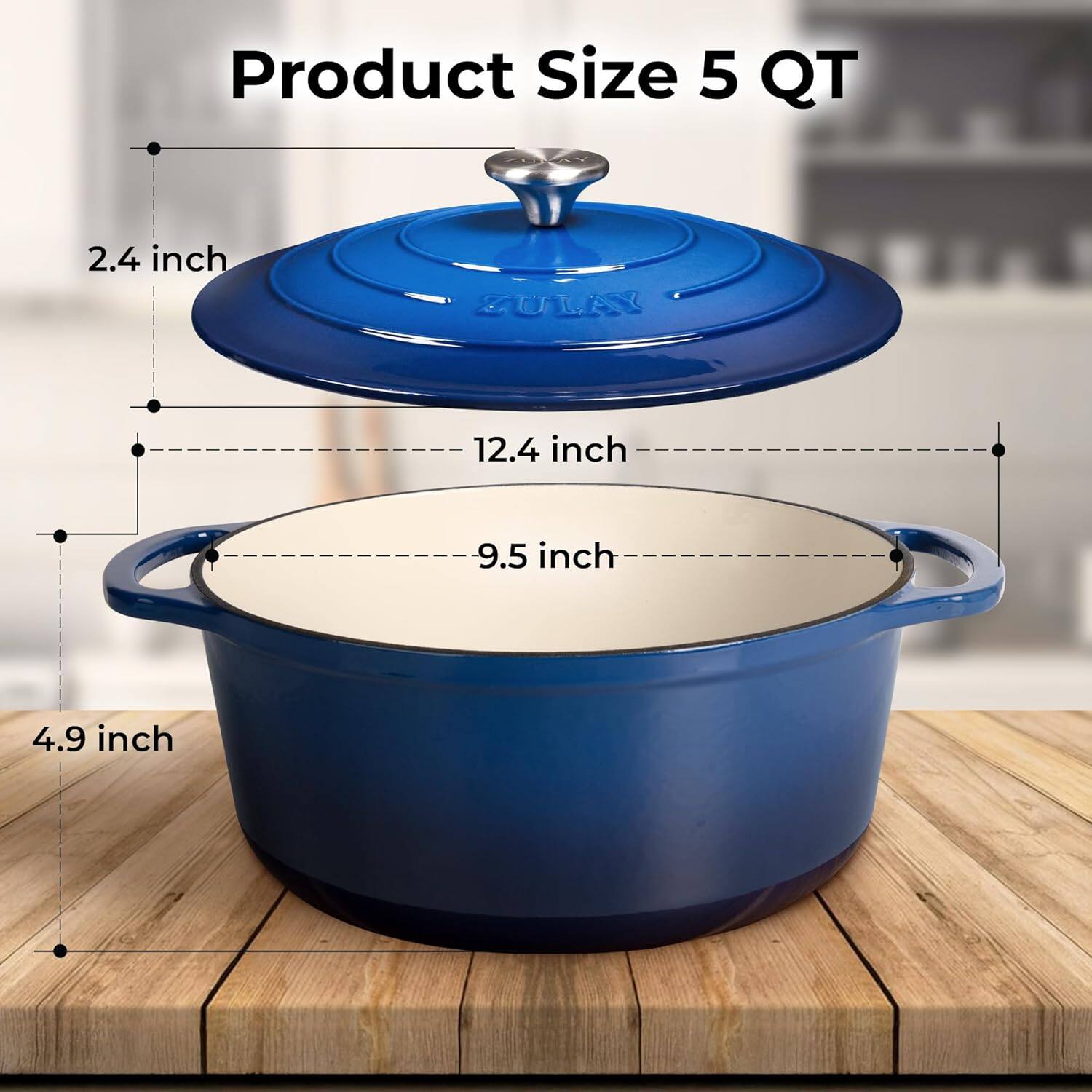 Product Size 5 QT

- 2.4 inch
- 12.4 inch
- 9.5 inch
- 4.9 inch