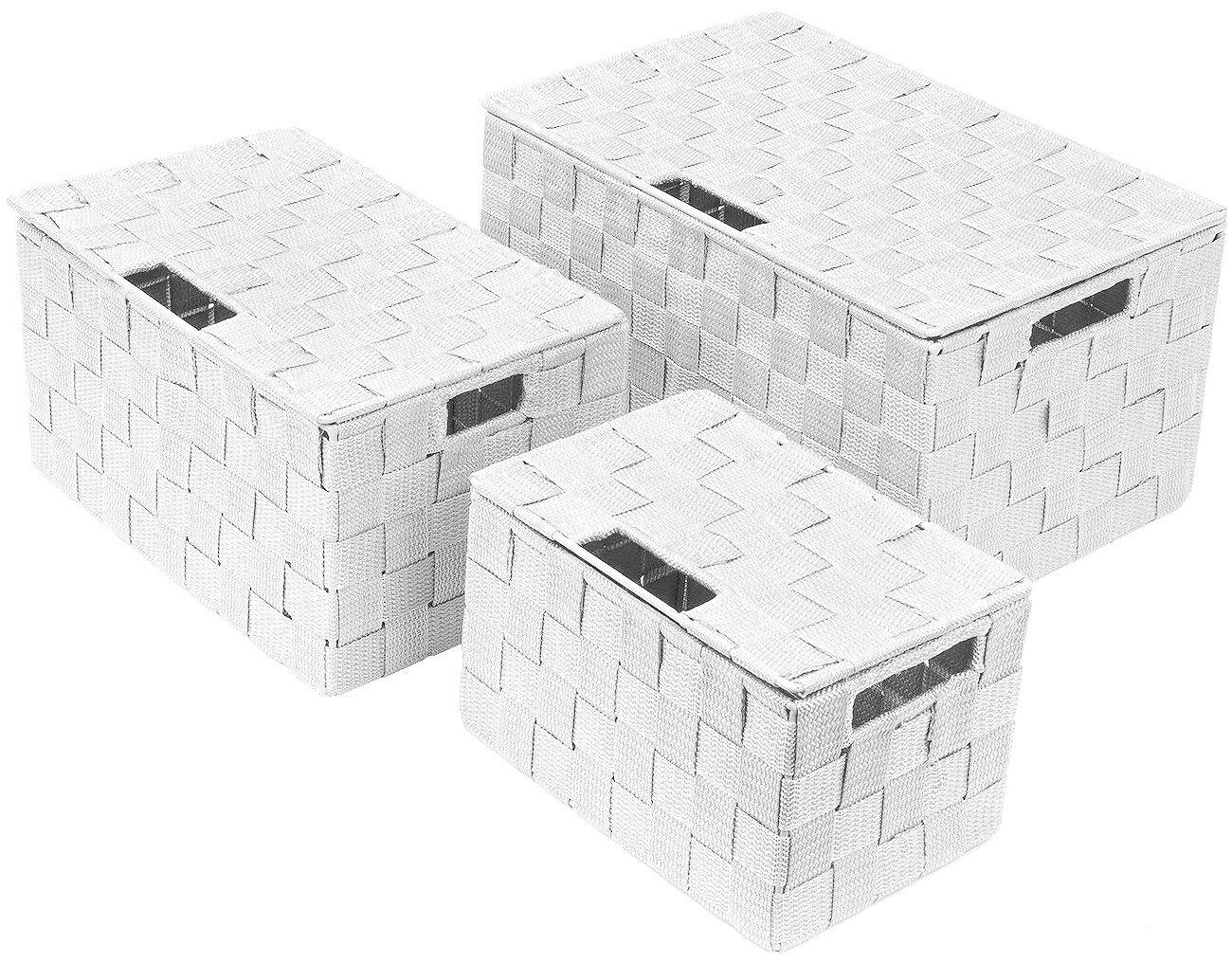 Alt View 1. Sorbus - Sorbus Set of 3 Storage Baskets for Organizing with Lid, Mesh, Linen, Organizer Storage Baskets for Home or Office - White.