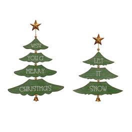 BreeBe - Christmas Pine Tree Wall Sign (Set of 2) - Green