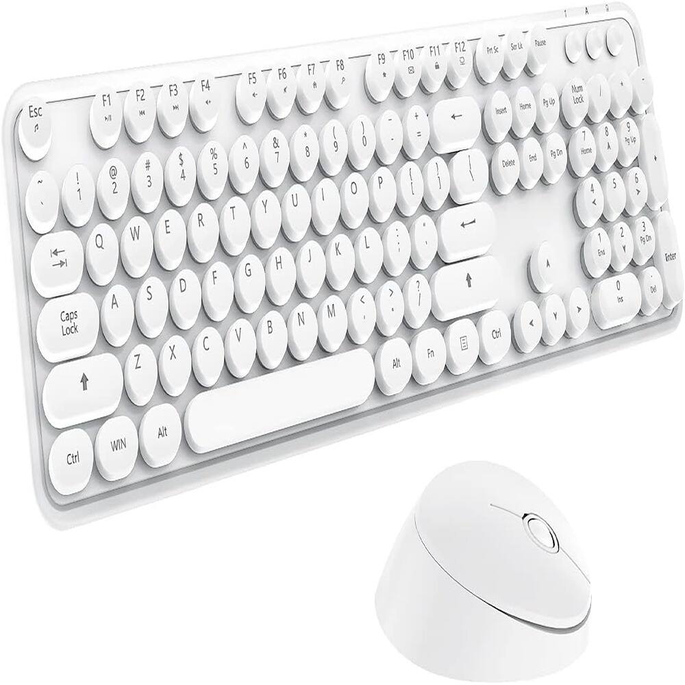 RTMB - Wireless Keyboard Mouse Combo, 104 Keys Cute Colorful Keyboard with Number Pad & Mouse for Windows - White