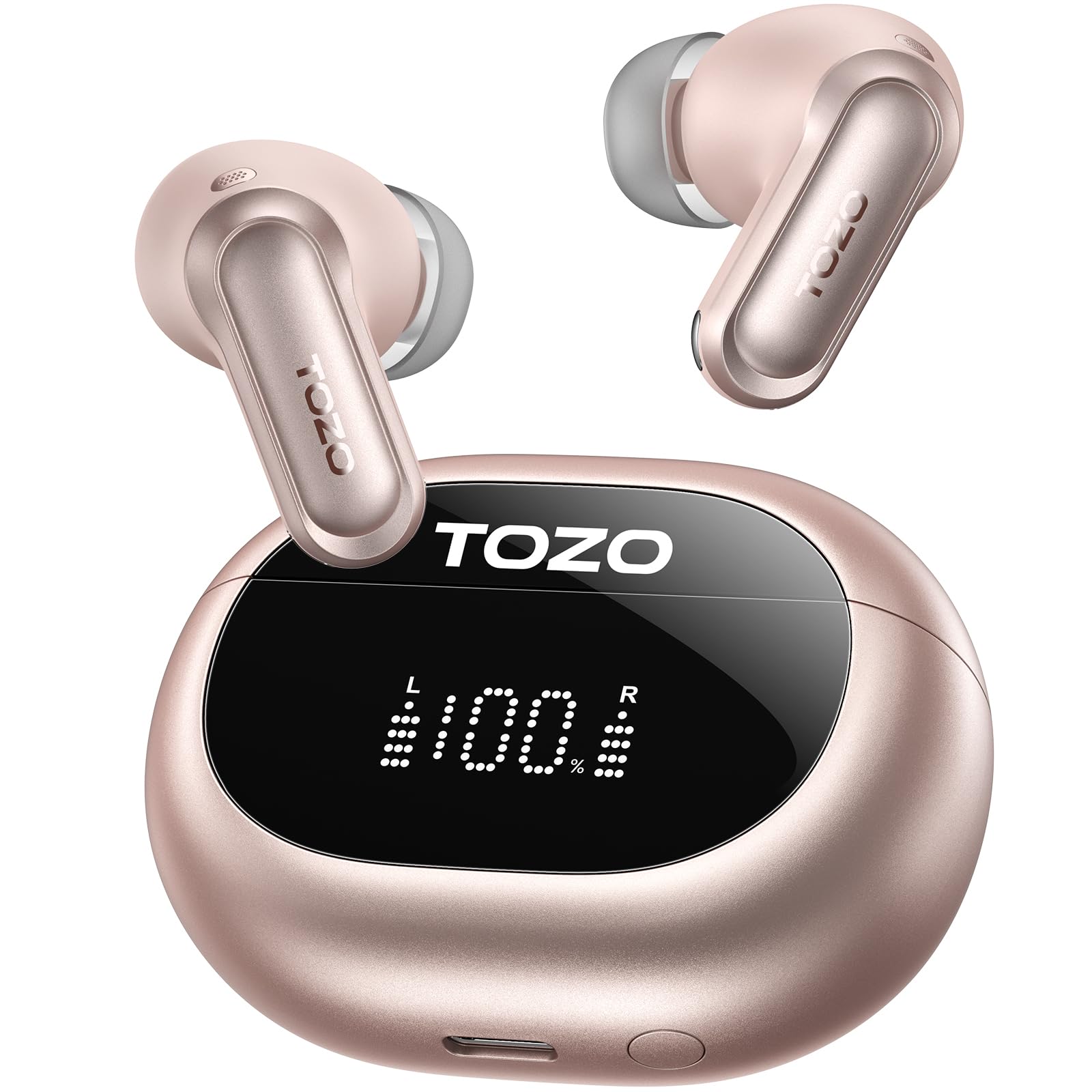 TOZO - NC20 Wireless Noise Canceling Earbuds,LDAC Hi-Res Audio,80H,Bluetooth 5.4,6-Mic ENC,IPX8,Wireless Charging Case - Rose Gold