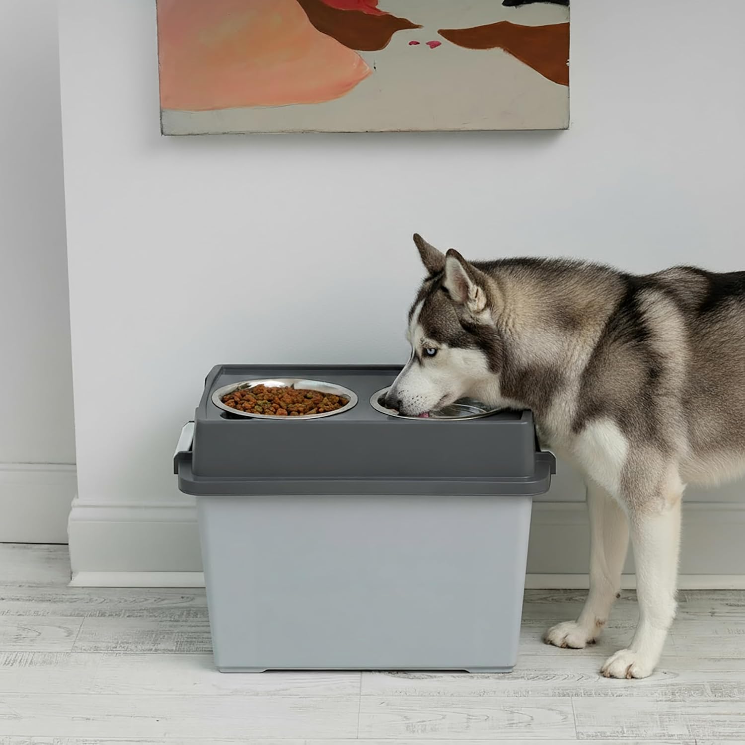 Alt View 4. IRIS USA - IRIS Elevated Dog Bowls, Airtight Pet Food Storage 47 Lbs, Dark Gray - Gray.
