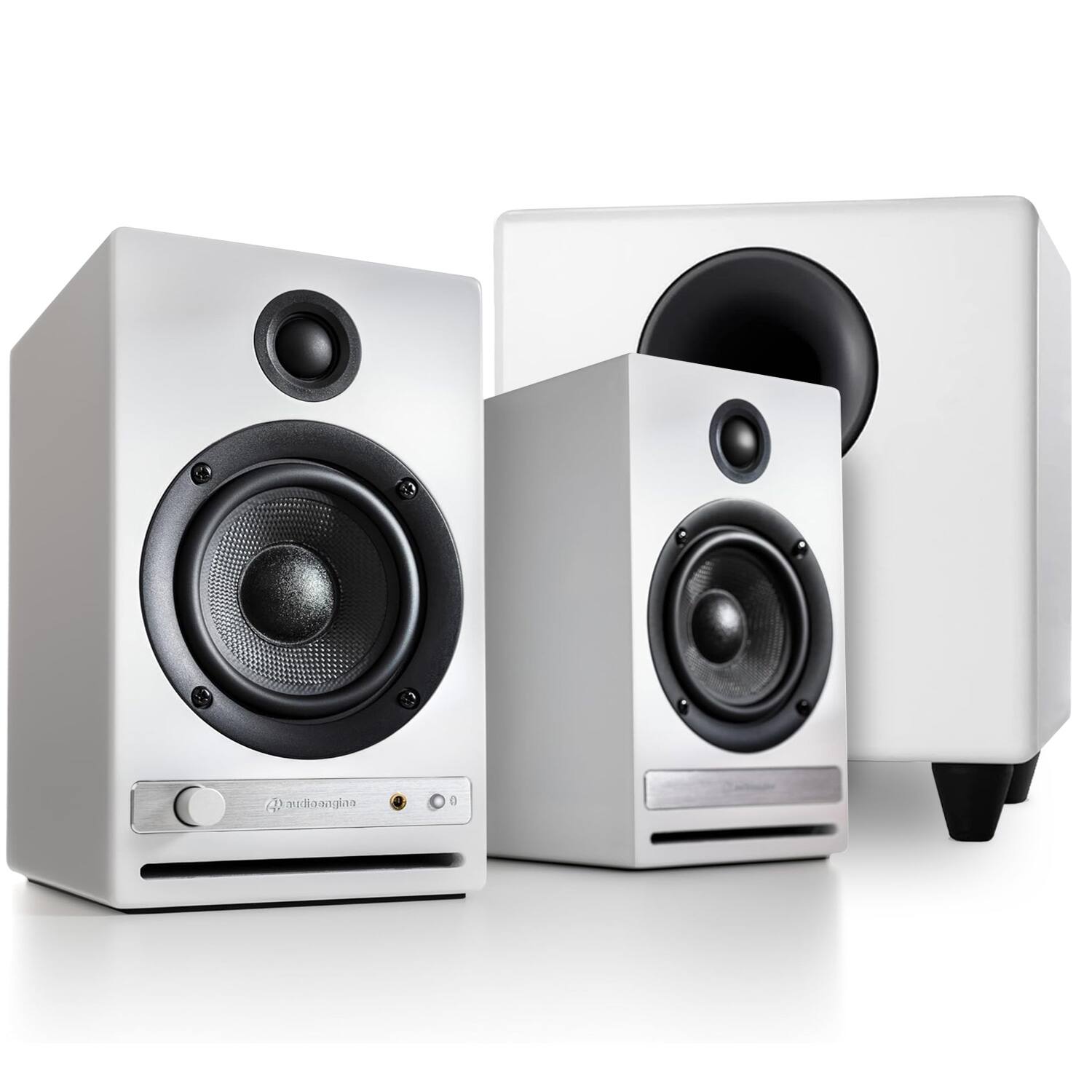 Front. Audioengine - HD4 White Next Gen Home Music System & S8 White Powered Subwoofer - White.