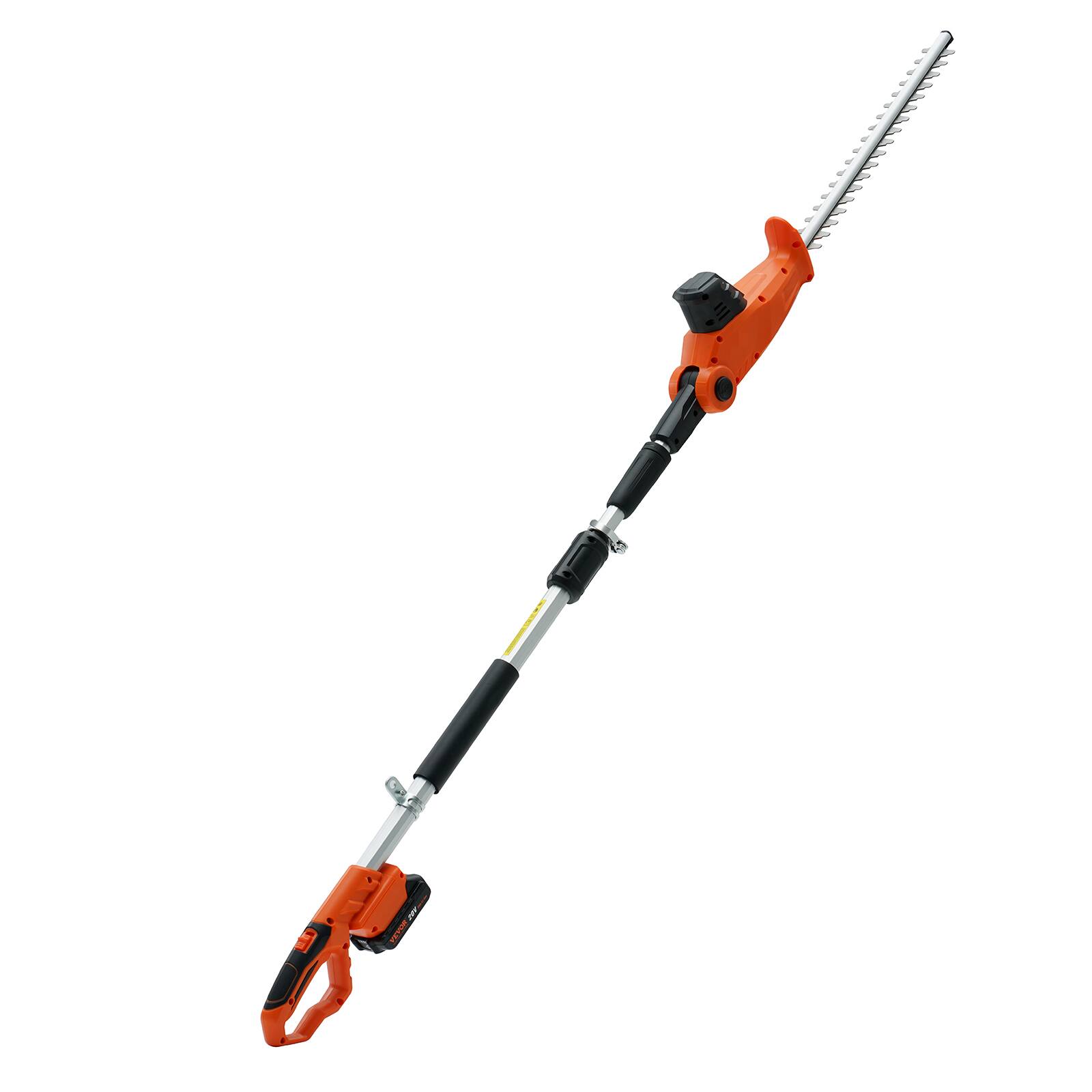 VEVOR - 20V Cordless Hedge Trimmer,18inch Double-edged Steel Blade,Pole Hedge Trimmer Kit 20V Battery,74"-94"Telescoping Design - Orange