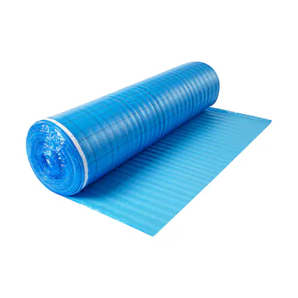 Front. VEVOR - Floor Underlayment 200 sq. ft/Roll, 3-in-1 3 mm Thick Flooring Padding with Tape & Vapor Barrier, Heavy Duty EPE Foam - Blue + PE Printed Cutting Grid.