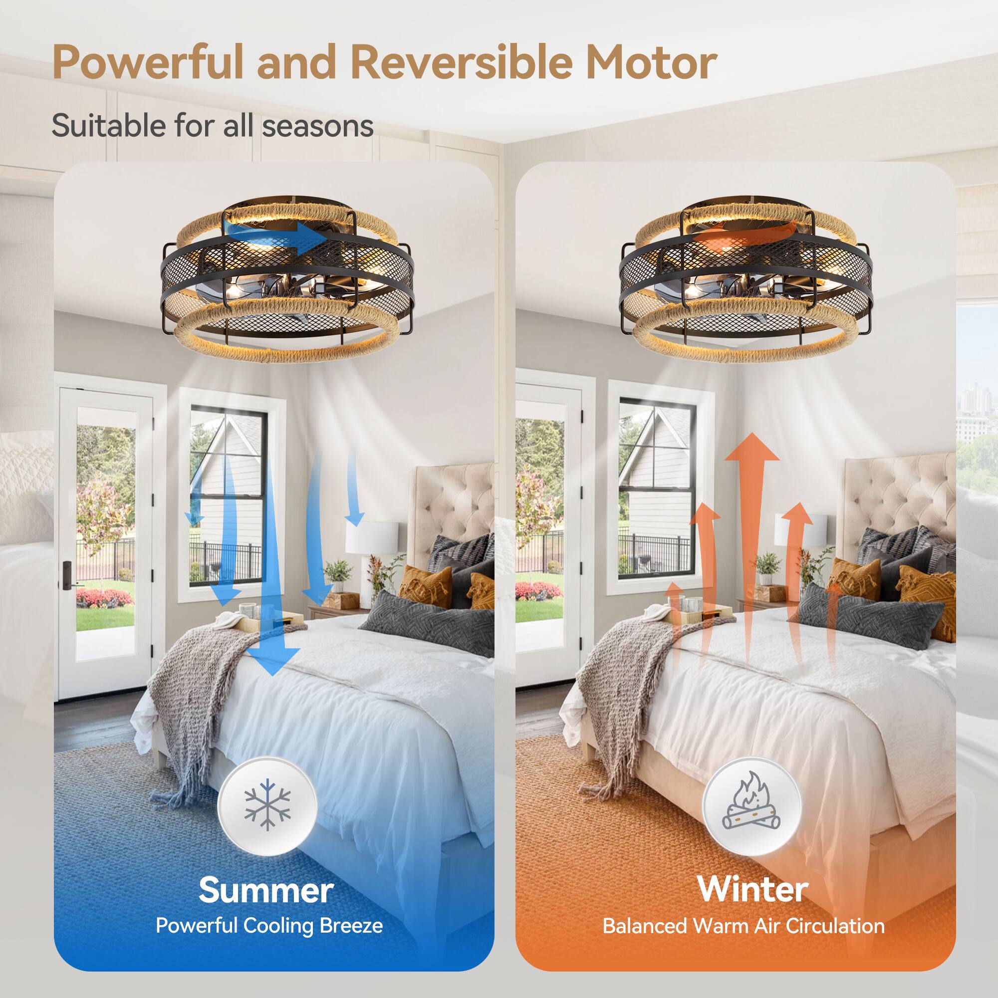 Powerful and Reversible Motor, Suitable for all seasons, Summer, Powerful Cooling Breeze, Winter, Balanced Warm Air Circulation