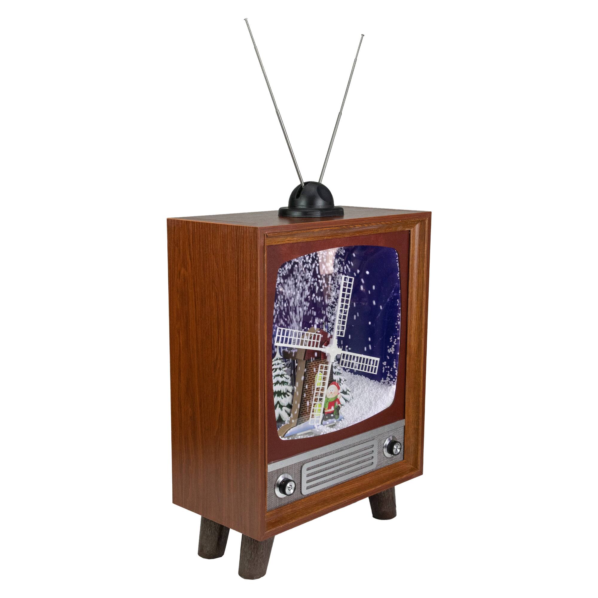 Alt View 2. Northlight - LED Lighted Musical Snowing Windmill TV Set  Decoration - 21" - Brown.