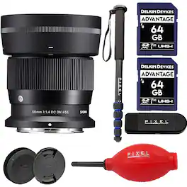 56mm f/1.4 DC DN Contemporary Lens for Nikon Z Mount w/ Advanced Accessory Bundle | 351973 | Sigma 56mm Lens - Black