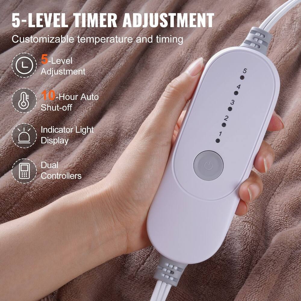 5-LEVEL TIMER ADJUSTMENT  
Customizable temperature and timing  
5-Level Adjustment  
10-Hour Auto Shut-off  
Indicator Light Display  
Dual Controllers