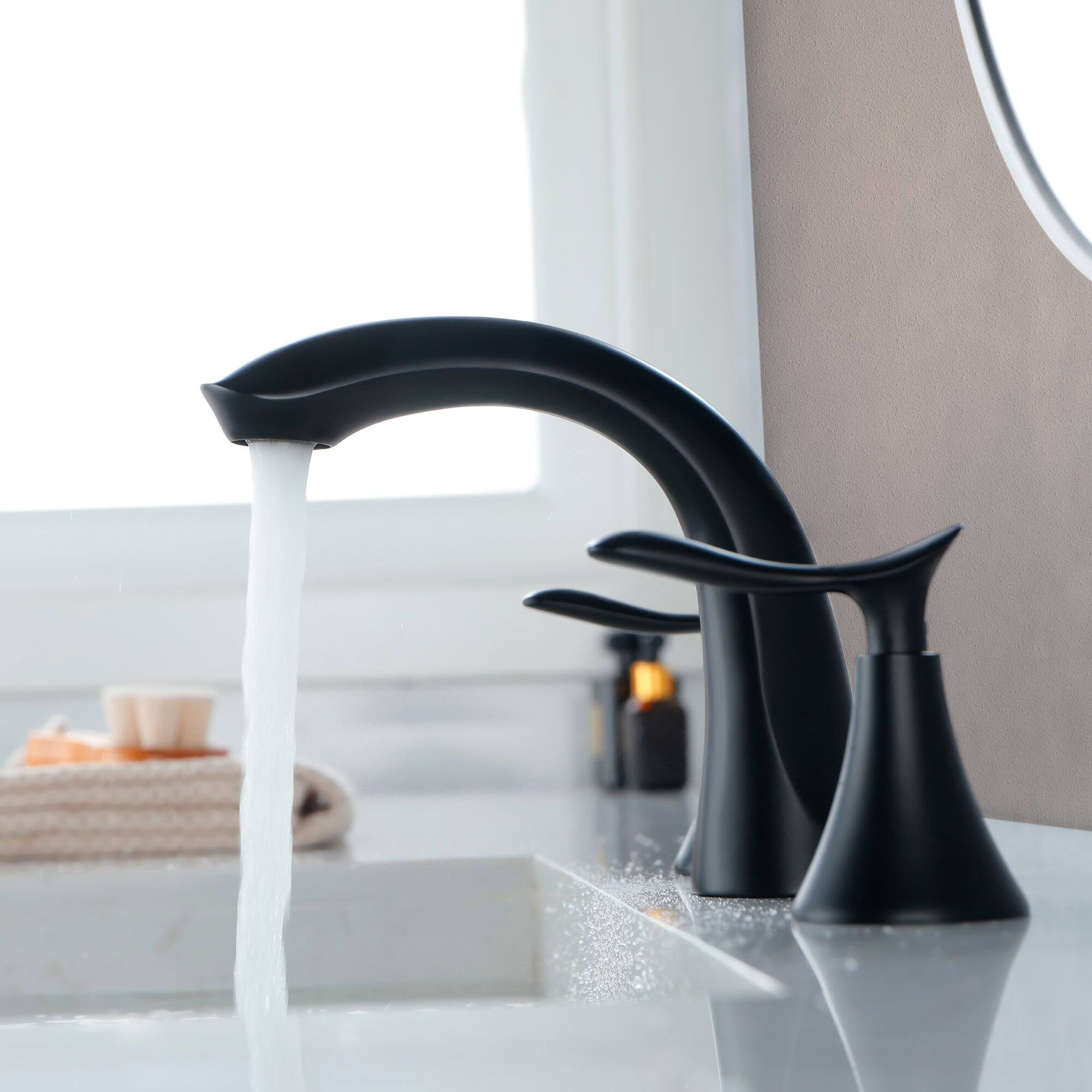 Angle. Boyel Living - 8 in Widespread Double Handle 1.2 GPM Bathroom Faucet with Quick Connect Hose and Pop Up Drain in Matte Black - Matte Black.