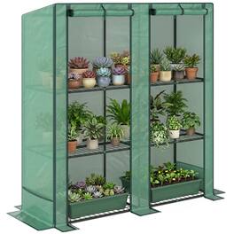 Outsunny - Greenhouse with 3 Tier Shelves, Portable Greenhouse with PE Cover, 2 Roll-Up Doors