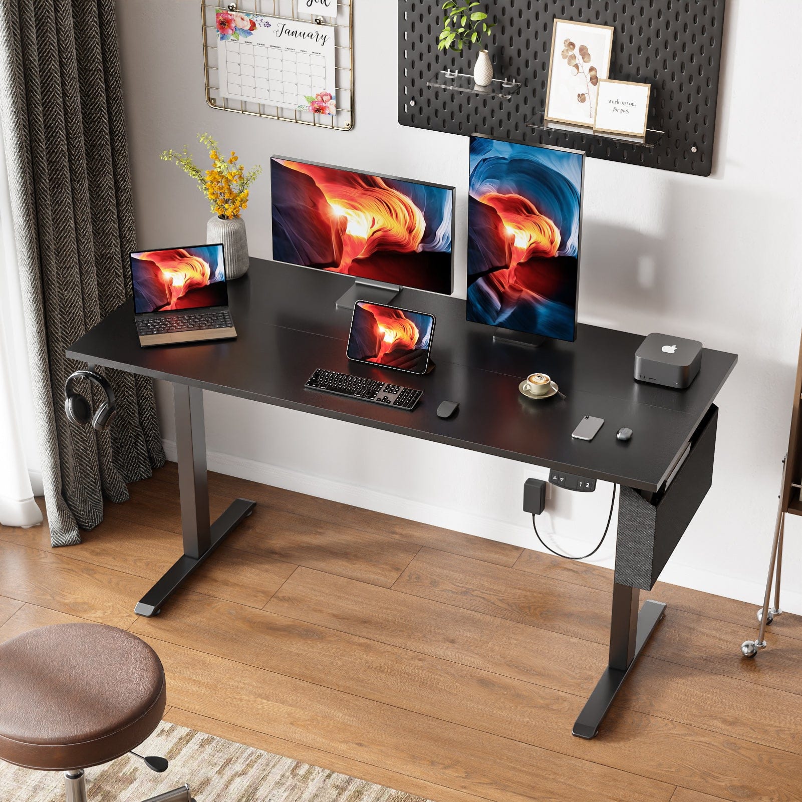 Furnulem - 55 Inches Electric Height Adjustable Standing Desk Ergonomic Home Office Desk - Black