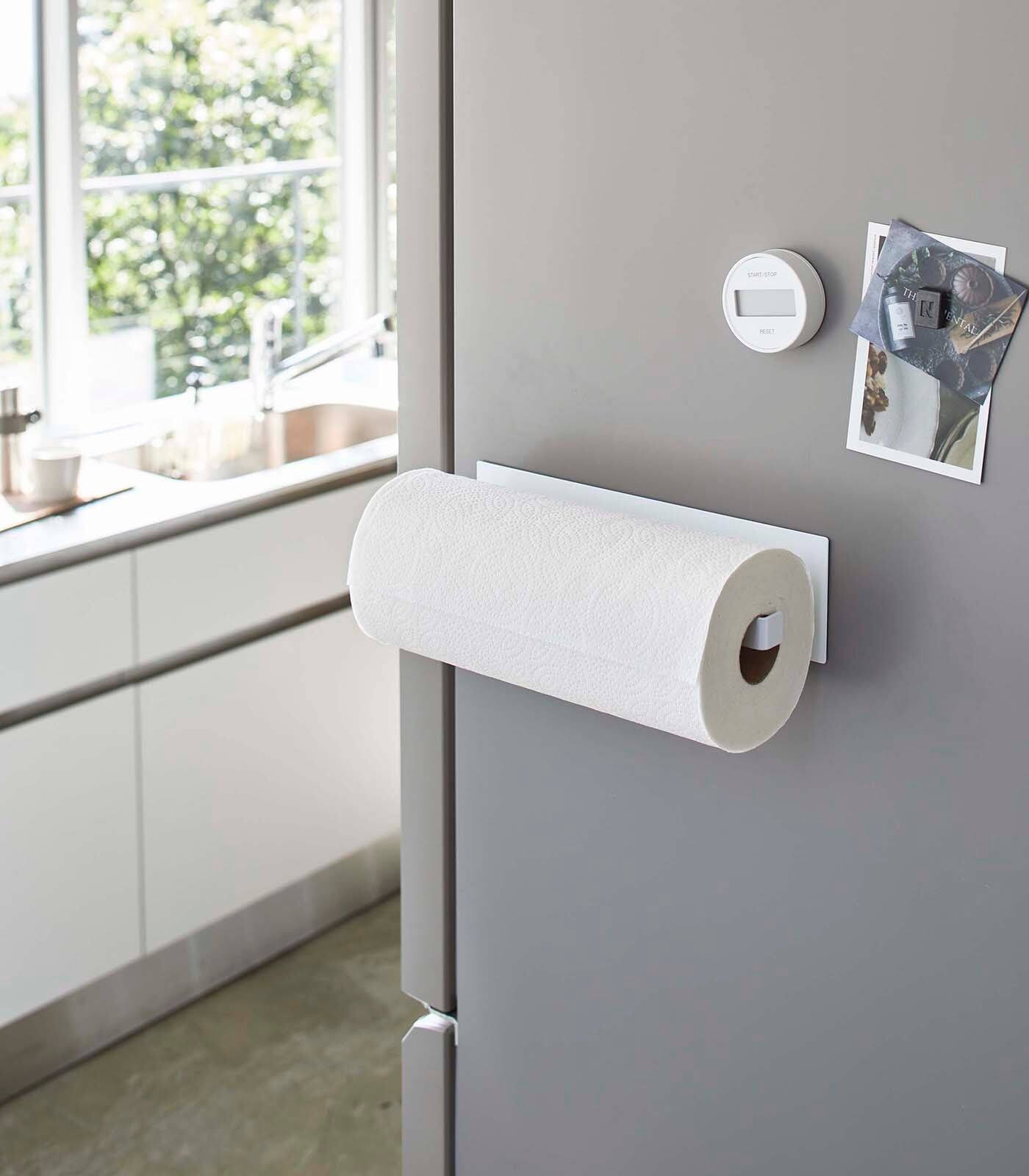 Angle. Yamazaki Home - Magnetic Paper Towel Holder - Steel - White.