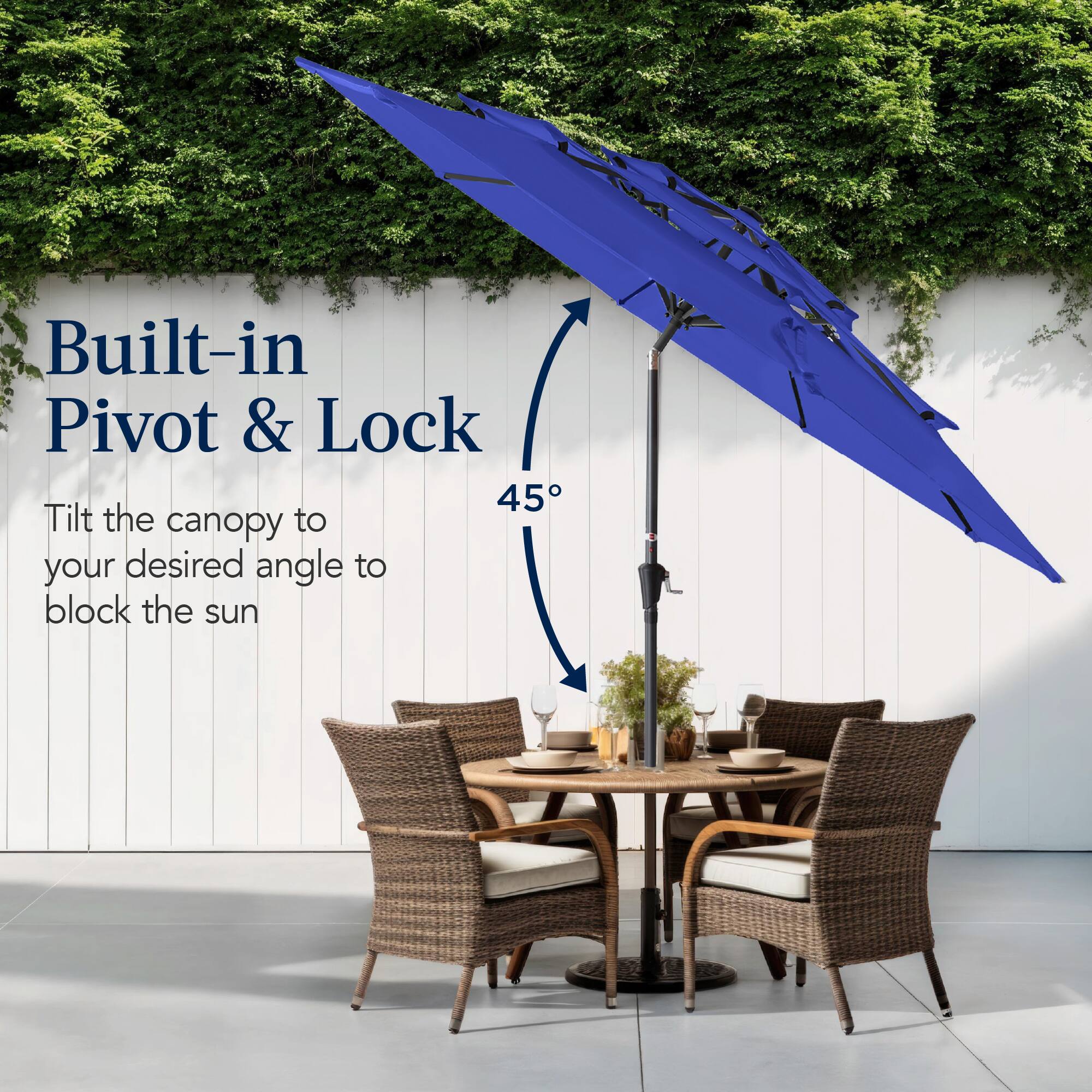 Built-in Pivot & Lock

Tilt the canopy to your desired angle to block the sun.