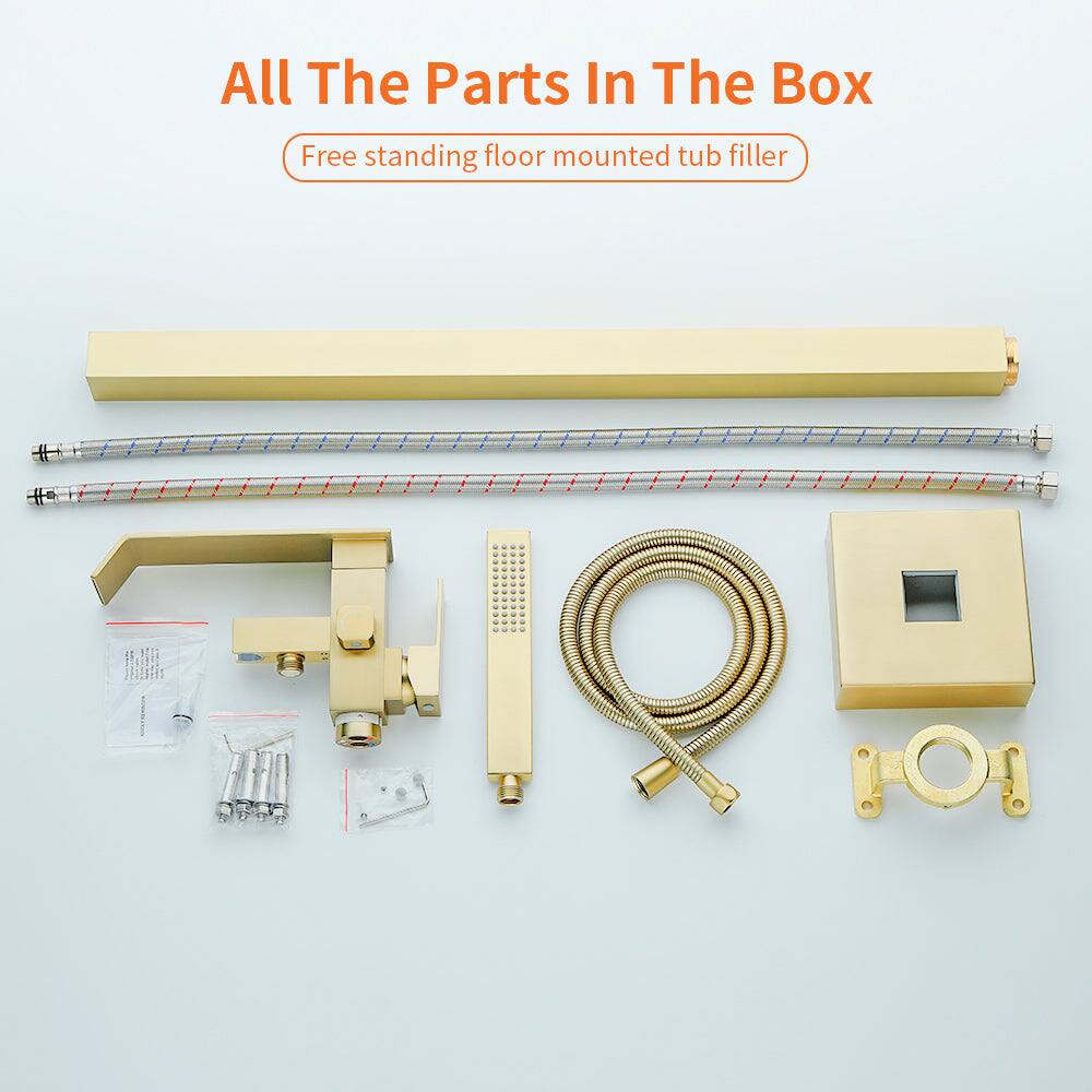 All The Parts In The Box  
Free standing floor mounted tub filler