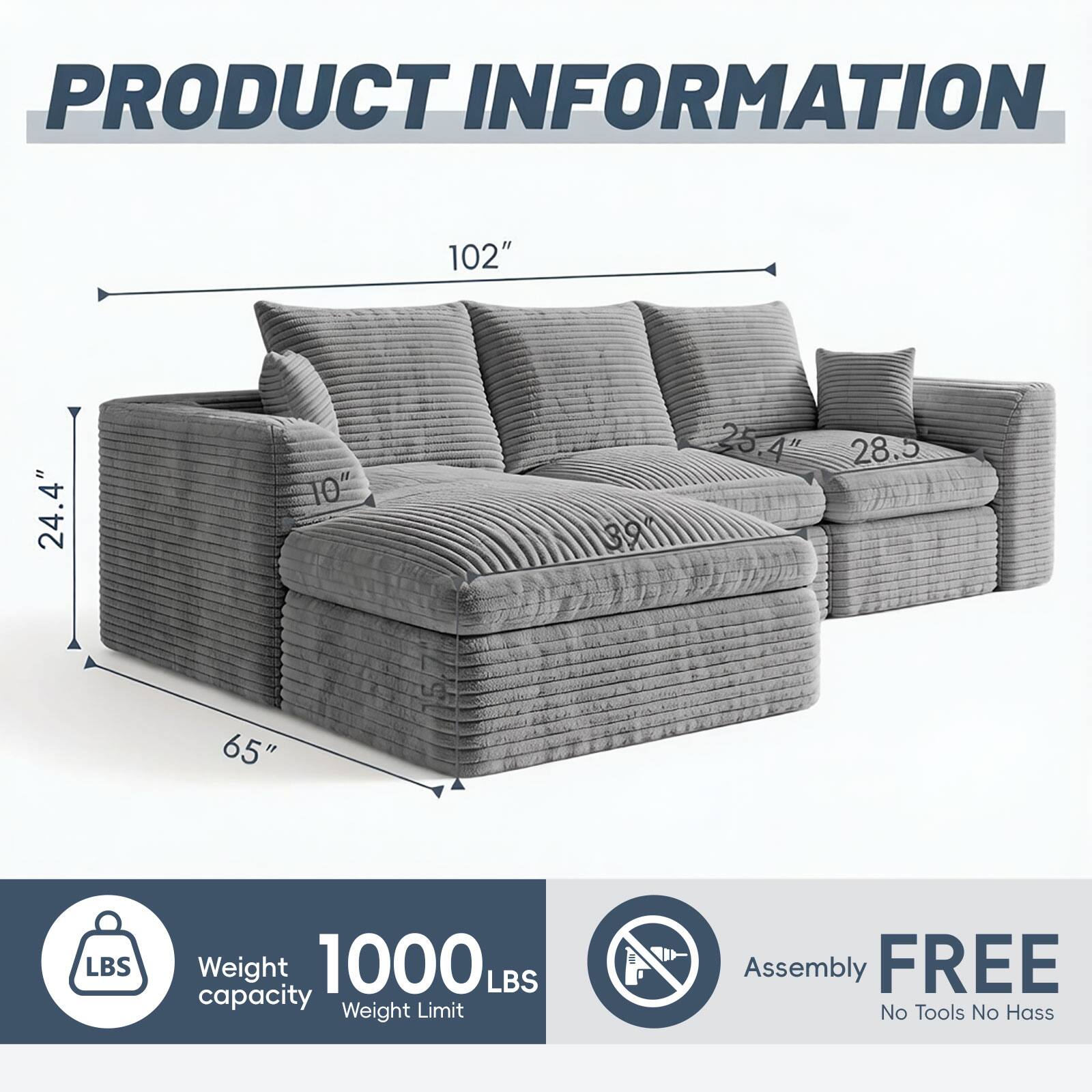 PRODUCT INFORMATION

102"  
24.4"  
10"  
25.4"  
28.5"  
65"  

Weight: 1000 LBS  
Capacity: 1000 LBS  

Assembly: FREE  
No Tools No Hass