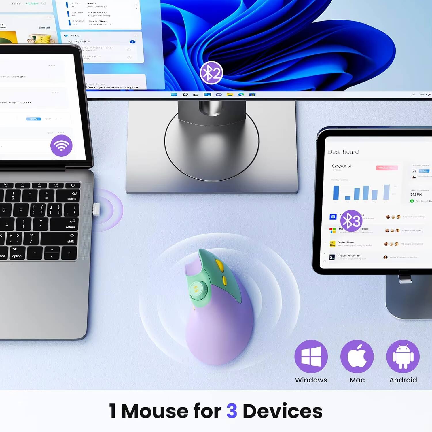 1 Mouse for 3 Devices

Windows Mac Android