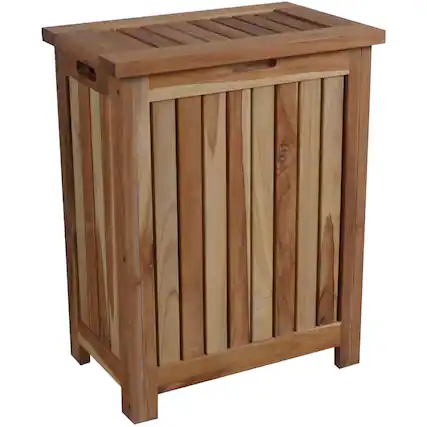 Front. EcoDecors - EcoDecors® Eleganto® 18" Teak Wood Double Laundry Storage Hamper with Removable Bags in EarthyTeak Finish - EarthyTeak.
