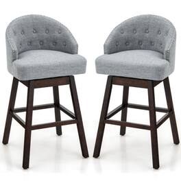 Ecooso - Set of 2 Swivel Bar Stools with Padded Back and Rubber Wood Legs for Dining Room - Gray