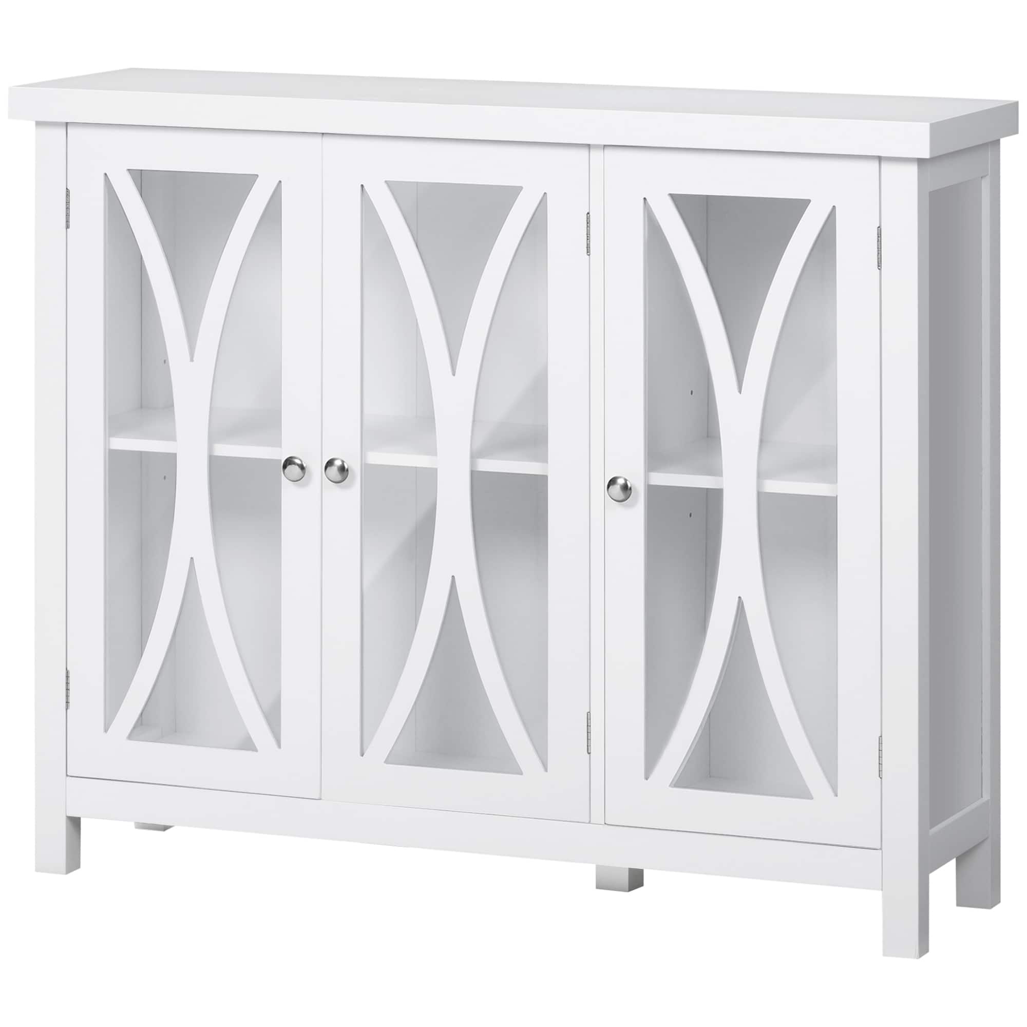 Homcom - Buffet Cabinet with 3 Tempered Glass Doors, Arc Pattern and Adjustable Storage Shelf - White