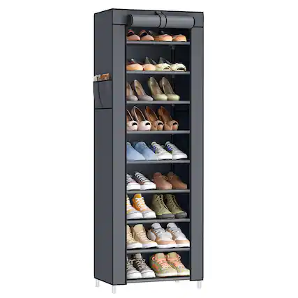 Front. Songmics Home - 10-Tier Shoe Rack, Shoe Storage Cabinet with Dustproof Cover, Free-Standing Storage Organizer for Closet, Entryway - Slate Gray.