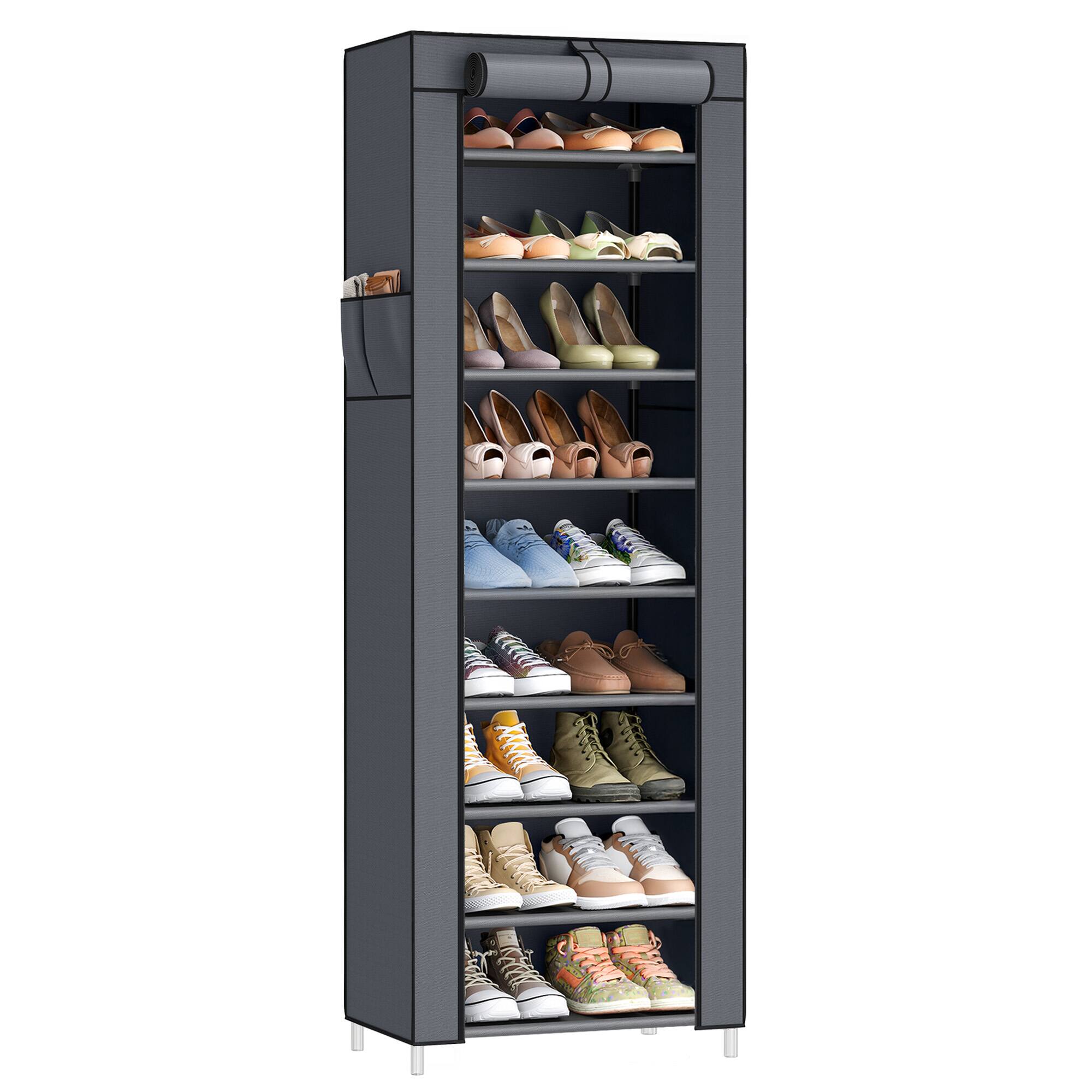 Songmics Home - 10-Tier Shoe Rack, Shoe Storage Cabinet with Dustproof Cover, Free-Standing Storage Organizer for Closet, Entryway - Slate Gray