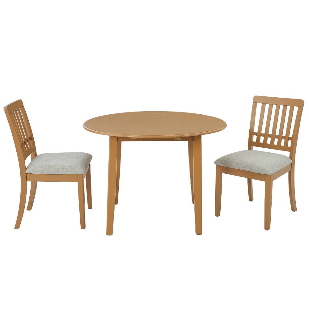 Left. Loheer - Loheer 3-Piece Round Dining Table Set for 2 People Light Brown Folding Wood Space-Saving Dining Set - Light Brown.
