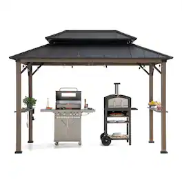 SUNJOY - 8ft. x 12 ft. Churchill Cedar Framed Grill Gazebo with exclusive AC Power Port Brown - Churchill Cedar+AC Power Port+Brown