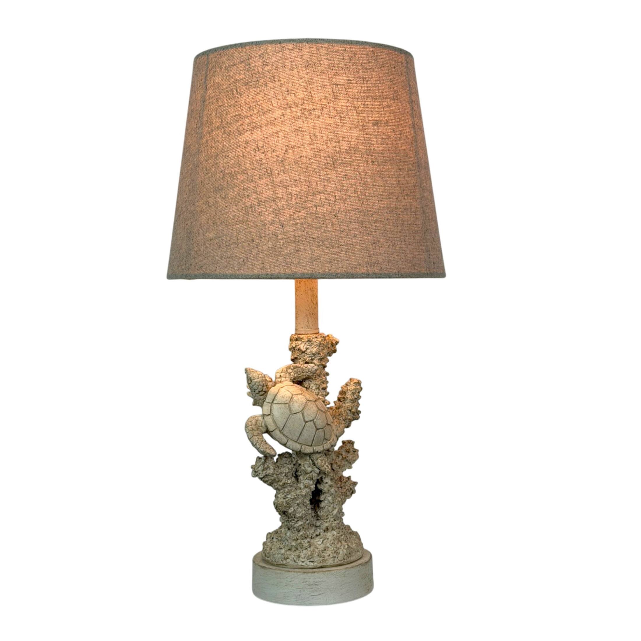 Alt View 1. Things2Die4 - Sea Turtle Coral Table Lamp 17 Inch Resin Coastal Accent Light with Shade - Off-white.