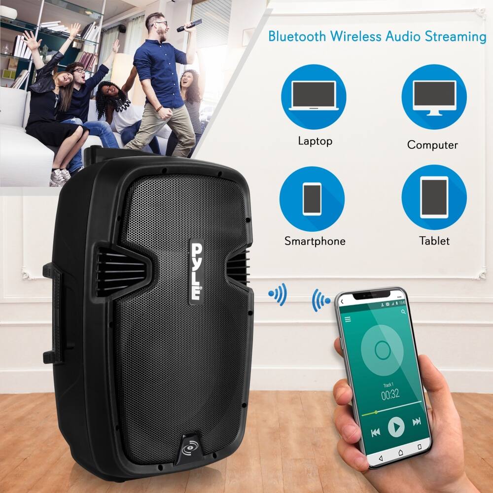 Bluetooth Wireless Audio Streaming

Laptop  
Computer  
Smartphone  
Tablet  

Track 1  
00:32