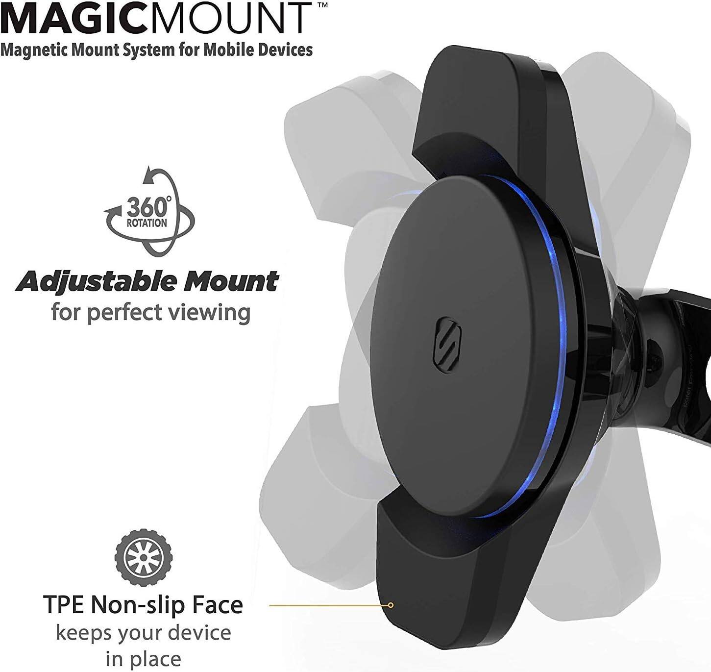 MAGICMOUNT™  
Magnetic Mount System for Mobile Devices

360° Rotation  
Adjustable Mount for perfect viewing

TPE Non-slip Face  
keeps your device in place