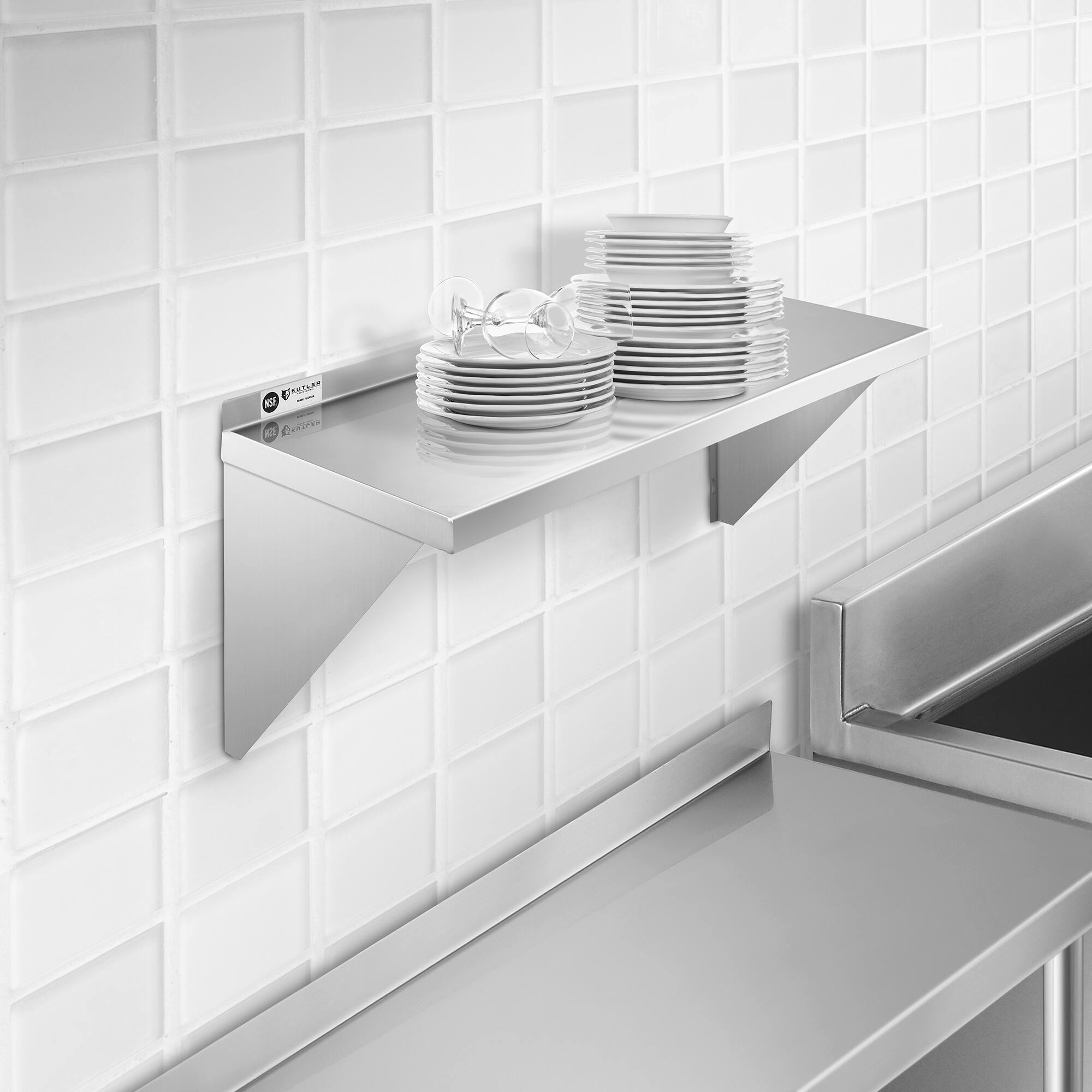 Alt View 5. KUTLER - Stainless Steel Shelf - NSF Commercial Kitchen Wall Shelving - Silver.