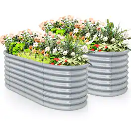 Costway - 2 PCS Raised Garden Bed Kit Planter Raised Garden Boxes Outdoor 65" x 32" x 24" - Gray