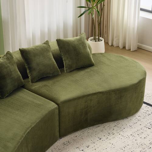 Alt View 1. Anysun - Modern Curved Flannelette Sofa, Multi-Seat Creative Design for Living Room with Pillow Set - Green.