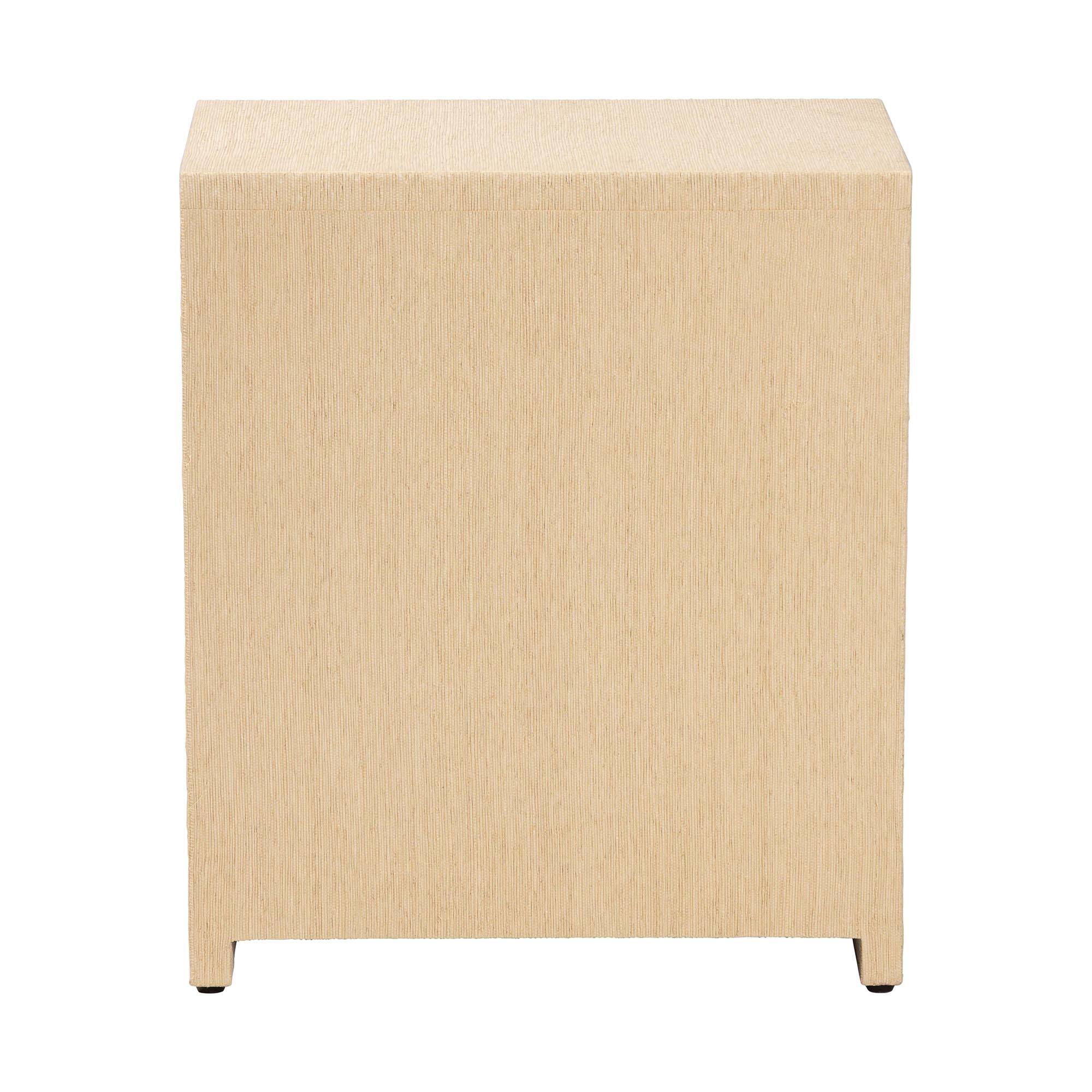 Alt View 1. bali & pari - William Grasscloth 1-Drawer Nightstand with Open Shelves - Woven Texture Bedside Table with Gold Knob, Accent Table - Light Brown/Gold.