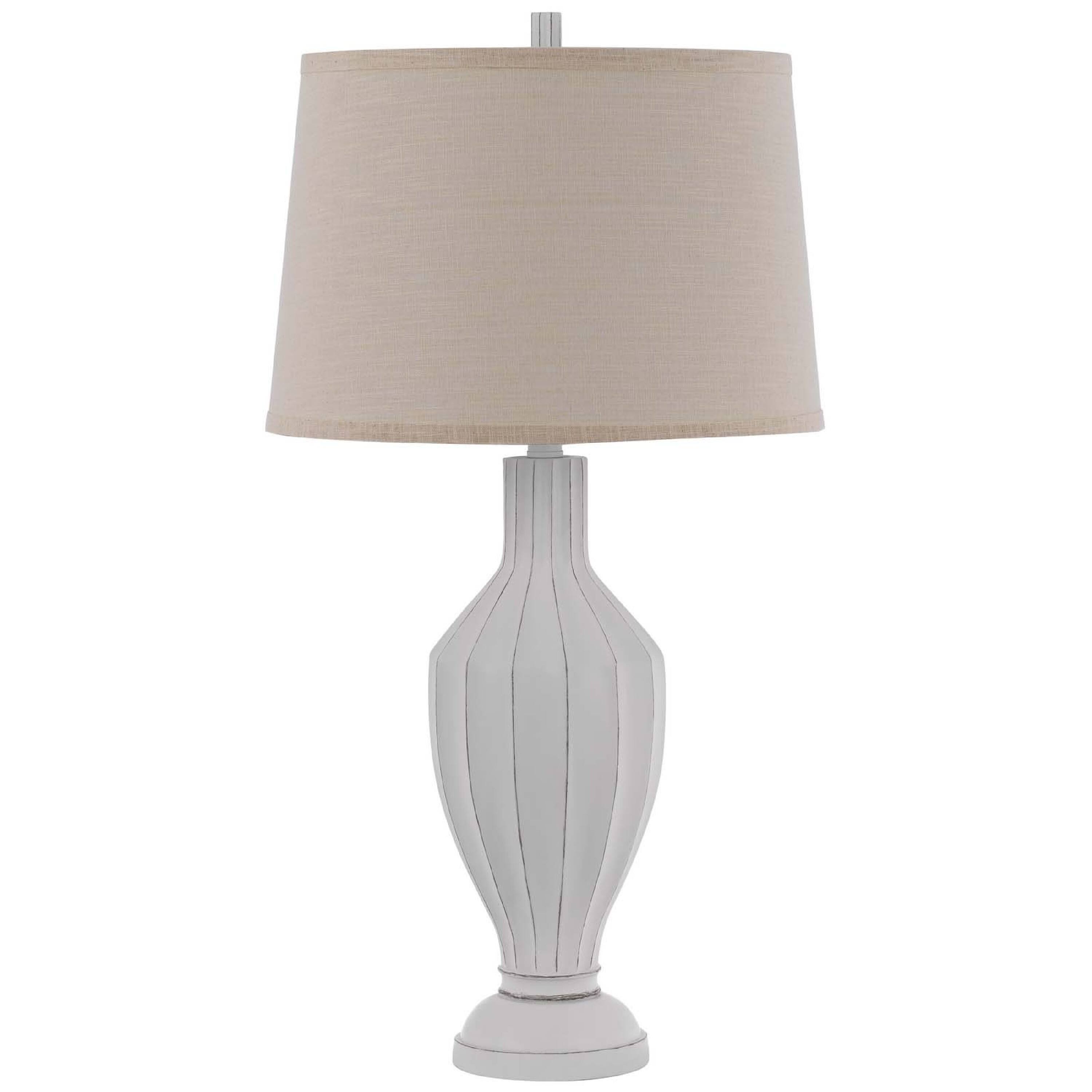 Front. Manhattan Lane - 31 Inch Table Lamp, Faceted Urn Body, Fabric Shade - Light Brown, White.