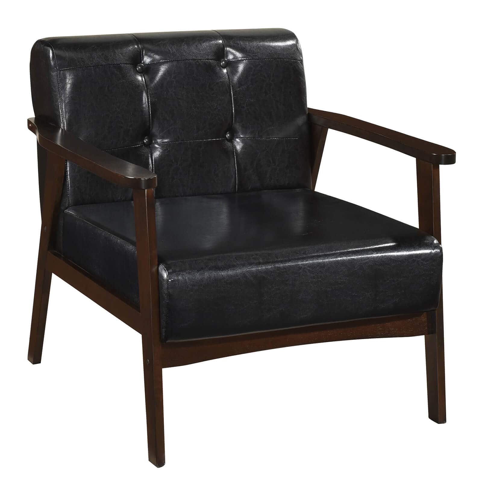 Costway - Mid Century Accent Chair Tufted Reading Armchair Solid Rubber Wood - Black