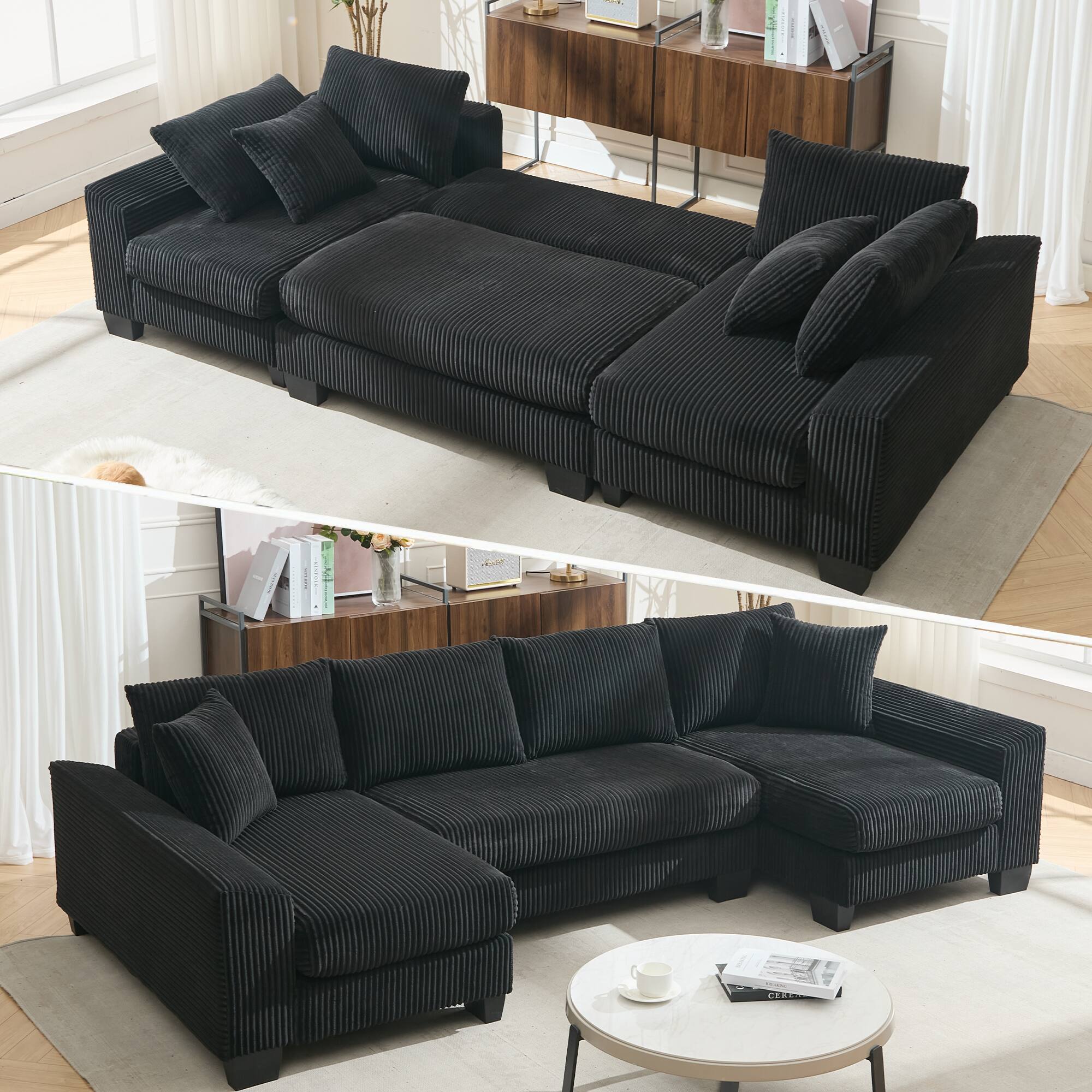 Back. Roomtec - NEW ARRIVED VIDEO PROVIDED 114 inch Sleeper SofaU Shaped Sofa Pull Out BedConvertible Oversize 2 in 1 Sleeper Sofa - Black.