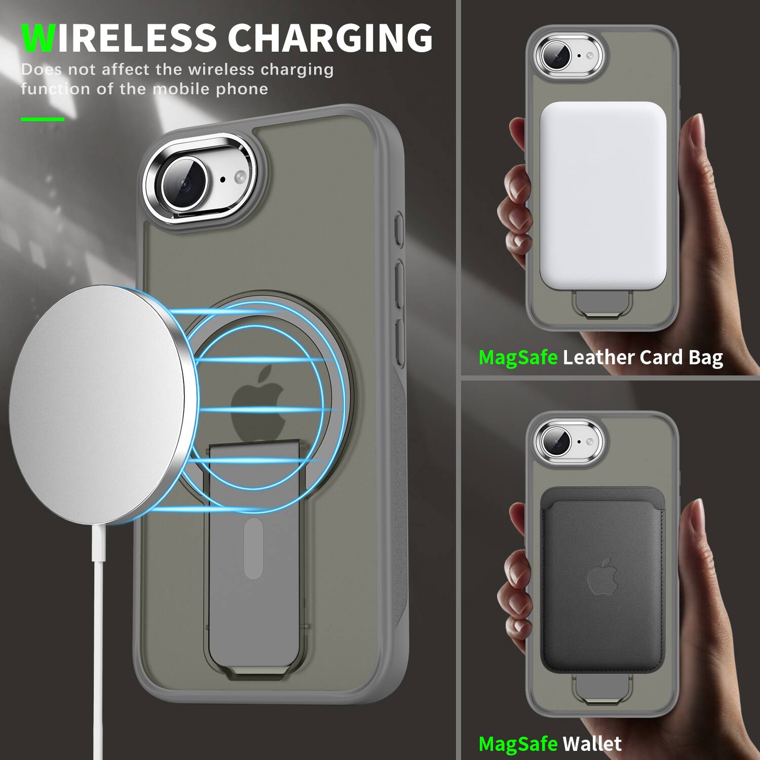 WIRELESS CHARGING  
Does not affect the wireless charging function of the mobile phone

MagSafe Leather Card Bag

MagSafe Wallet