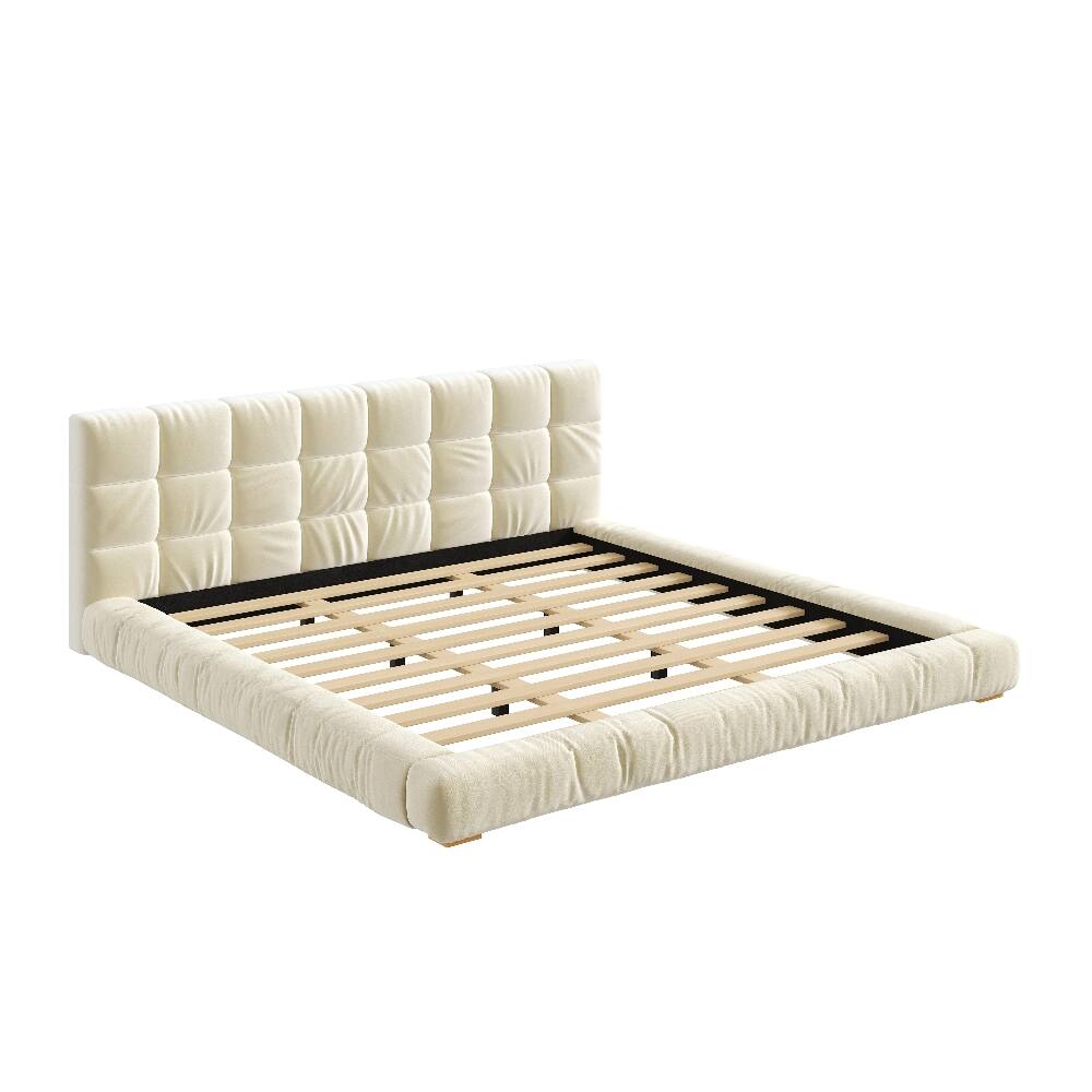 Alt View 7. Loheer - Loheer King Size Bed Frame Upholstered Platform Bed Velvet Beige Tufted Headboard Low Profile - Beige.